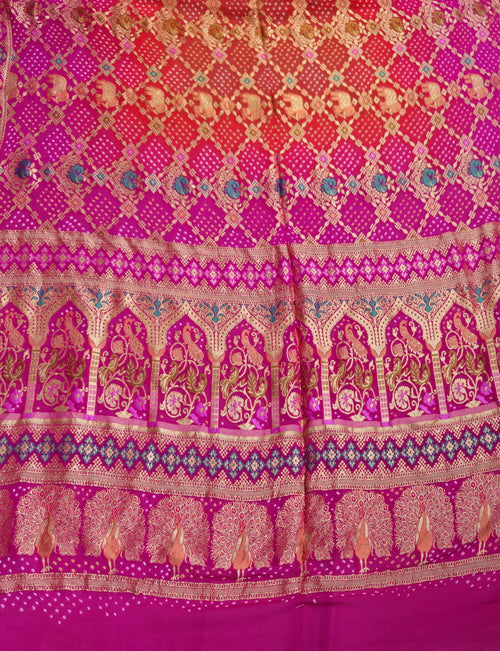 Banarasi Neemzari Meena Figure Bandhej Saree