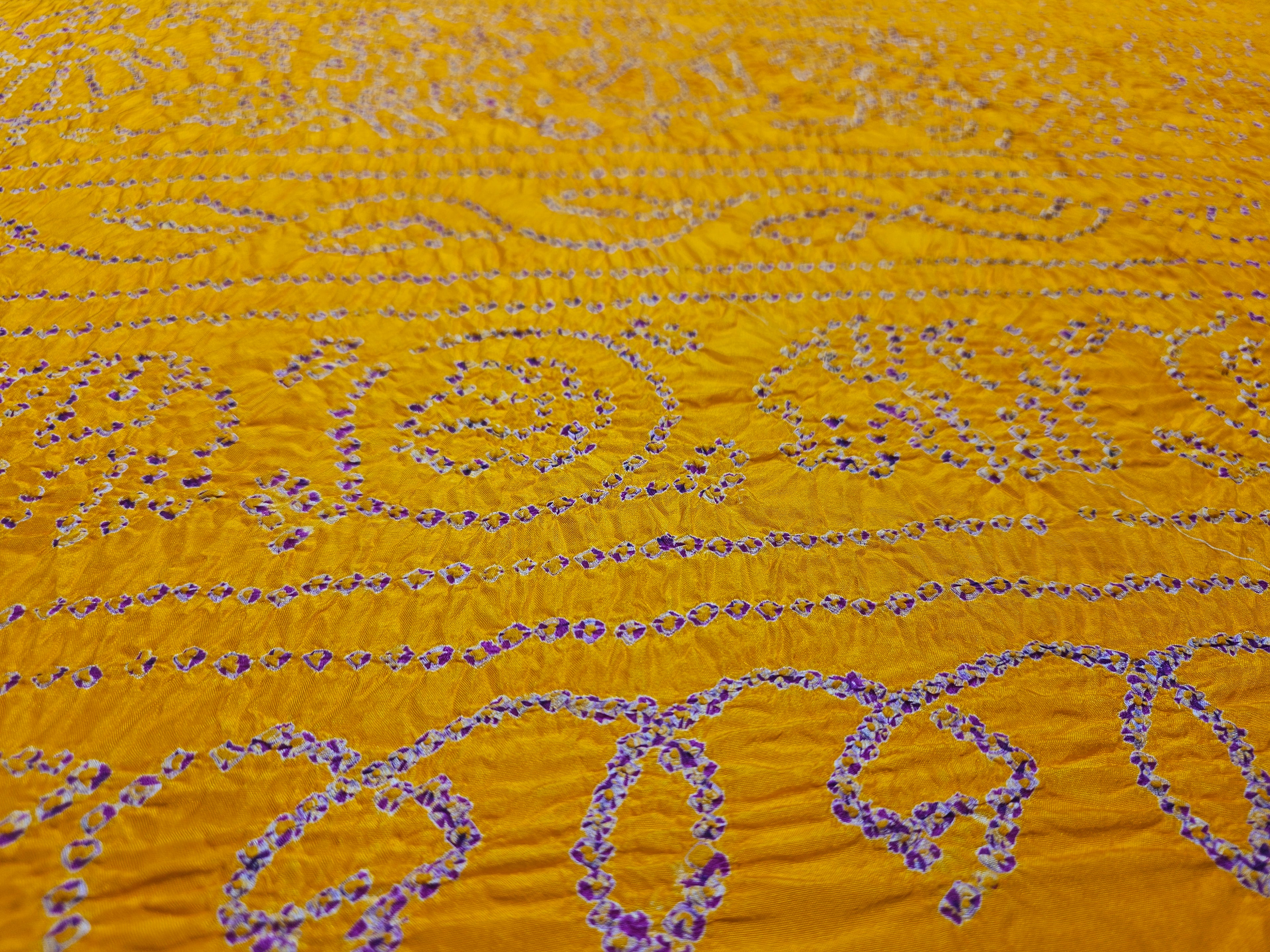 Pure Hazarbutti Silk Lemon Bandhej Saree