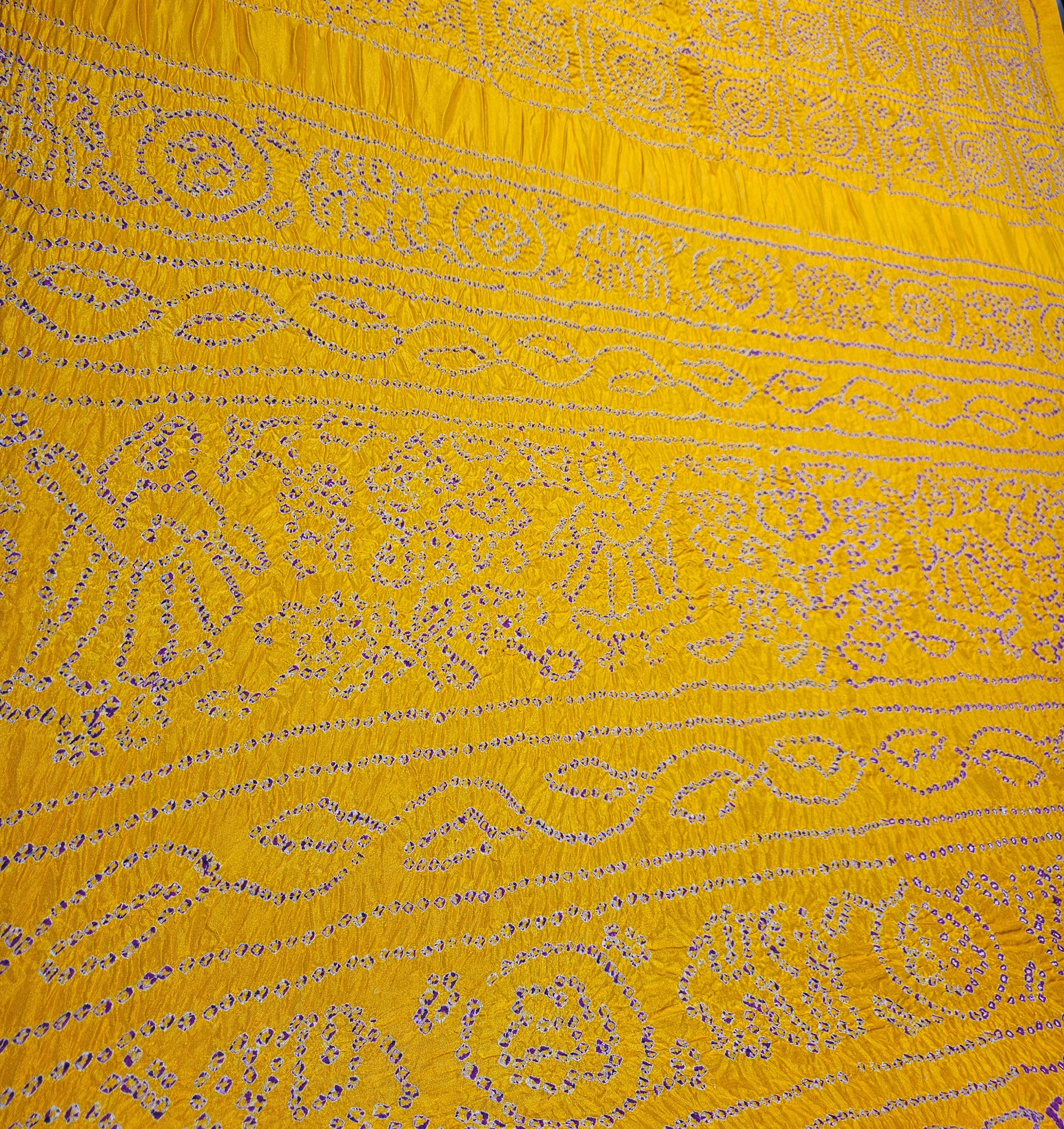 Pure Hazarbutti Silk Lemon Bandhej Saree