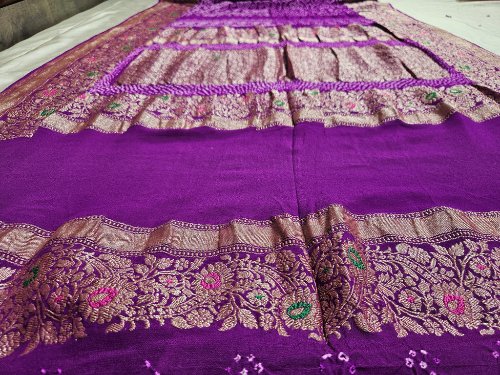 Kadwa Handloom Raidana Purple Bandhej Saree