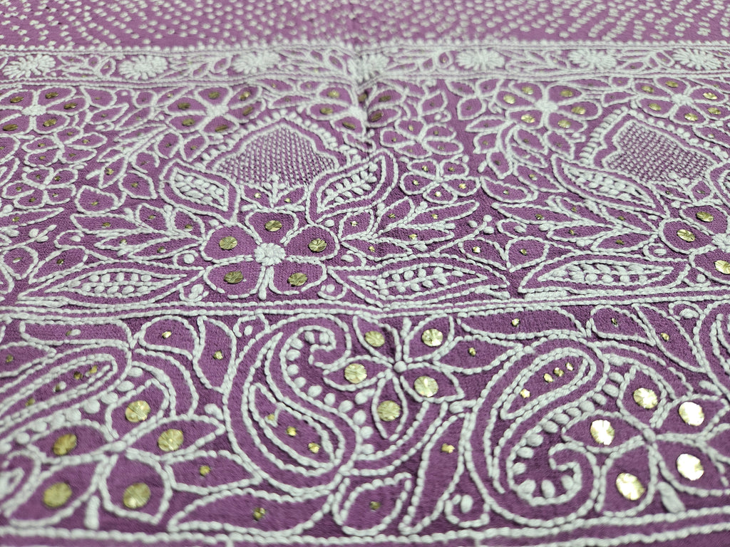 Pure Georgette Lucknavi Handwork Rai Dana Bandhej