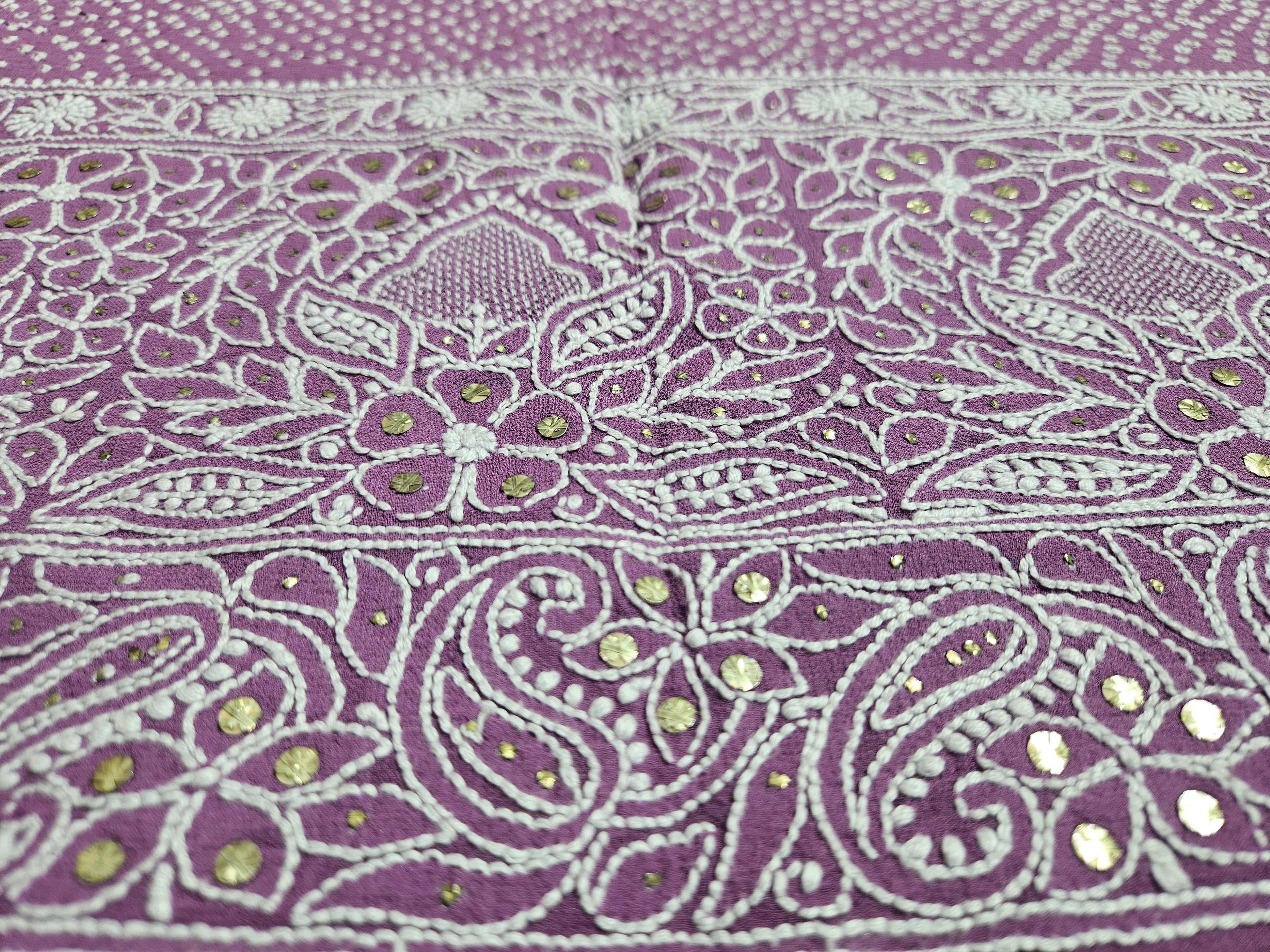 Pure Georgette Lucknavi Handwork Rai Dana Bandhej