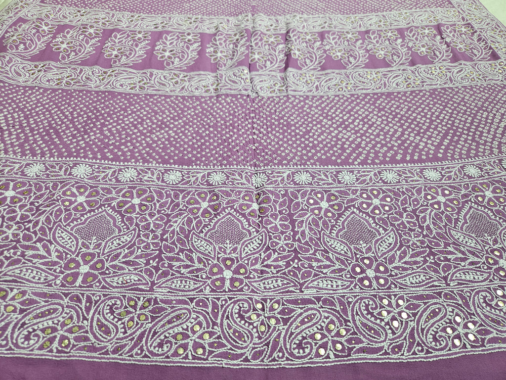 Pure Georgette Lucknavi Handwork Rai Dana Bandhej