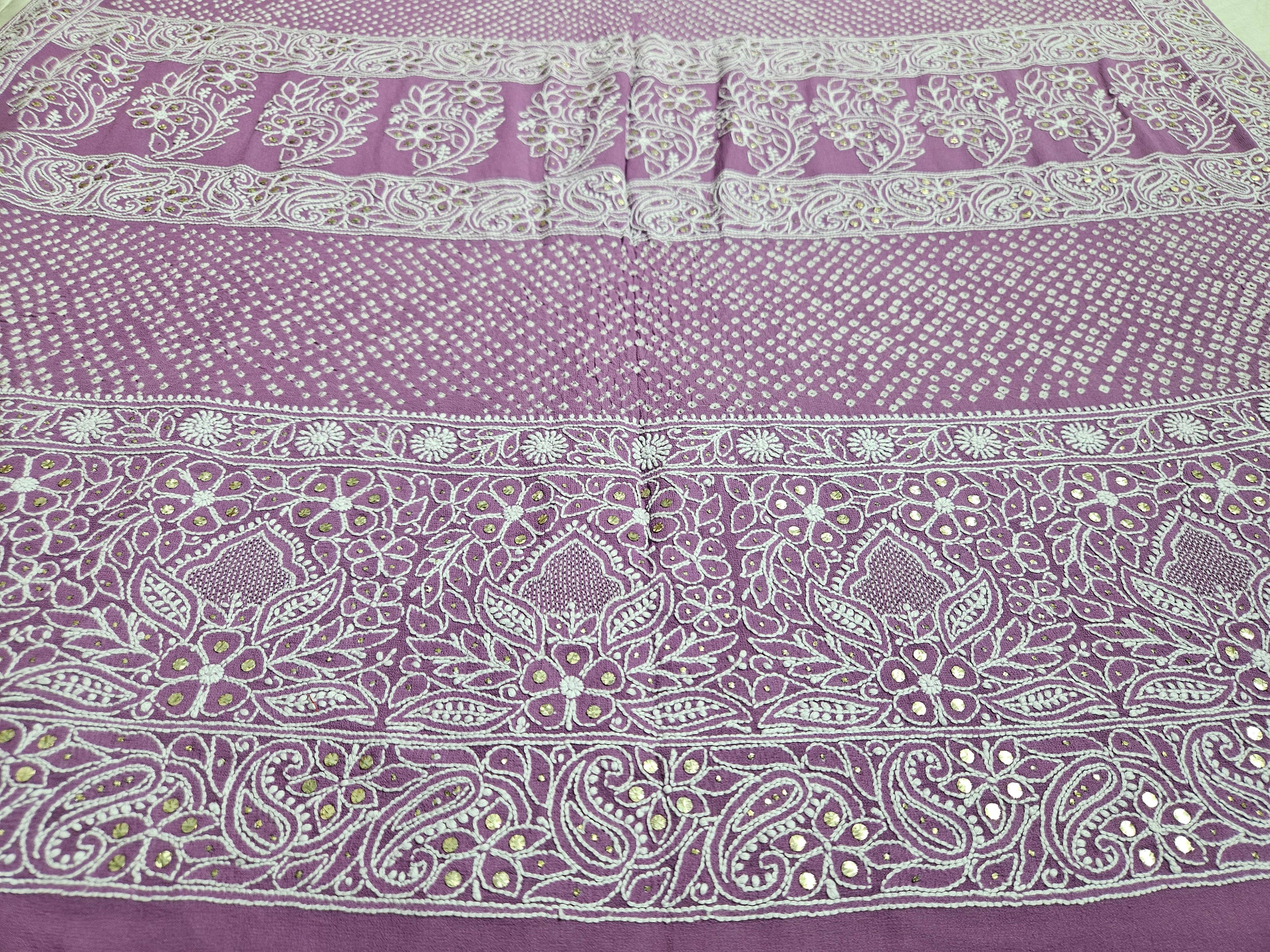 Pure Georgette Lucknavi Handwork Rai Dana Bandhej