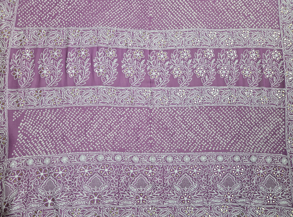 Pure Georgette Lucknavi Handwork Rai Dana Bandhej