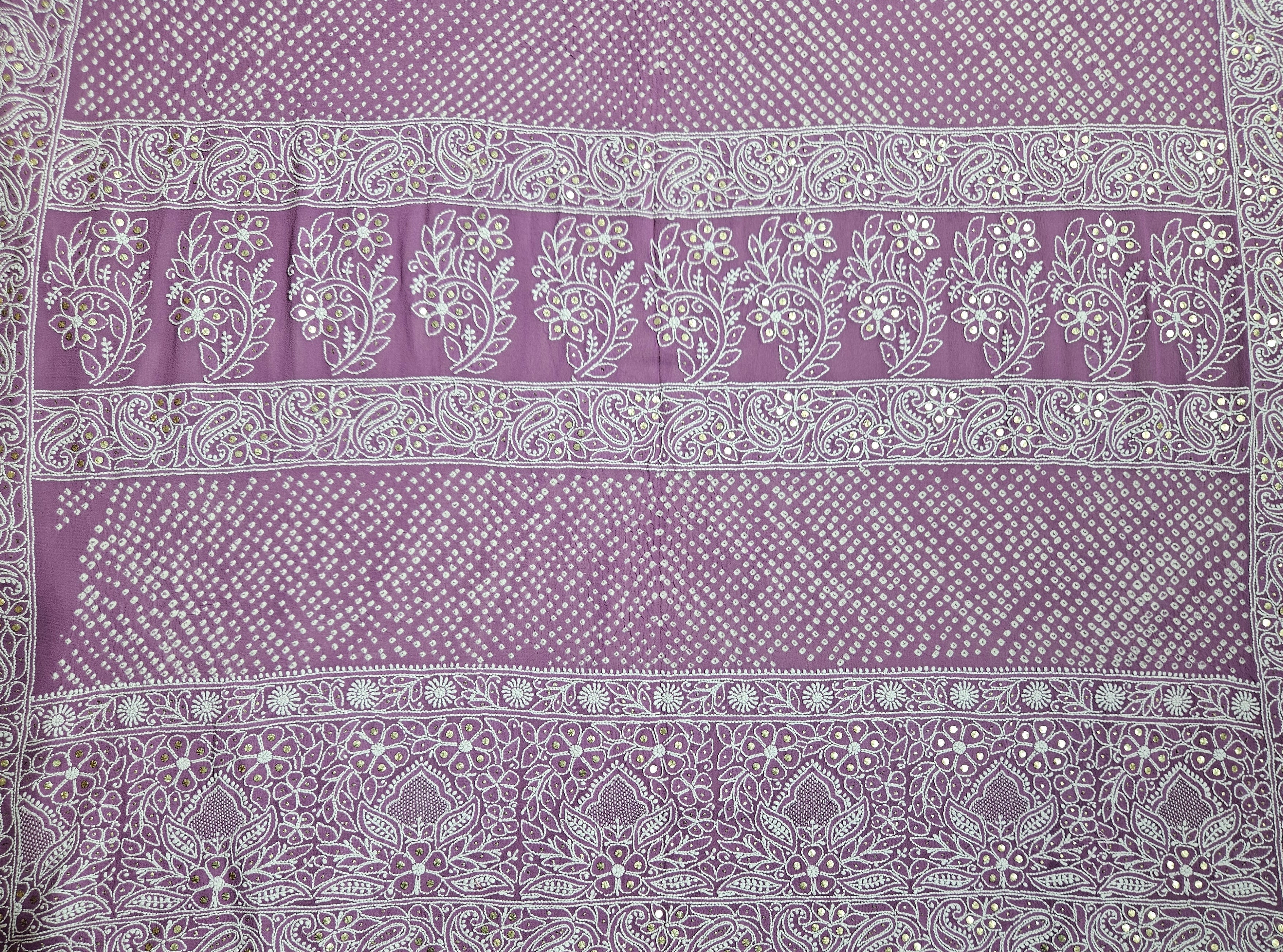 Pure Georgette Lucknavi Handwork Rai Dana Bandhej