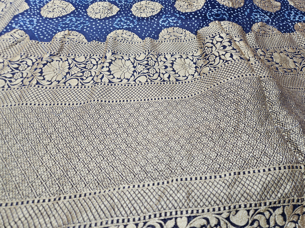 Banarasi Blue Bandhej Saree