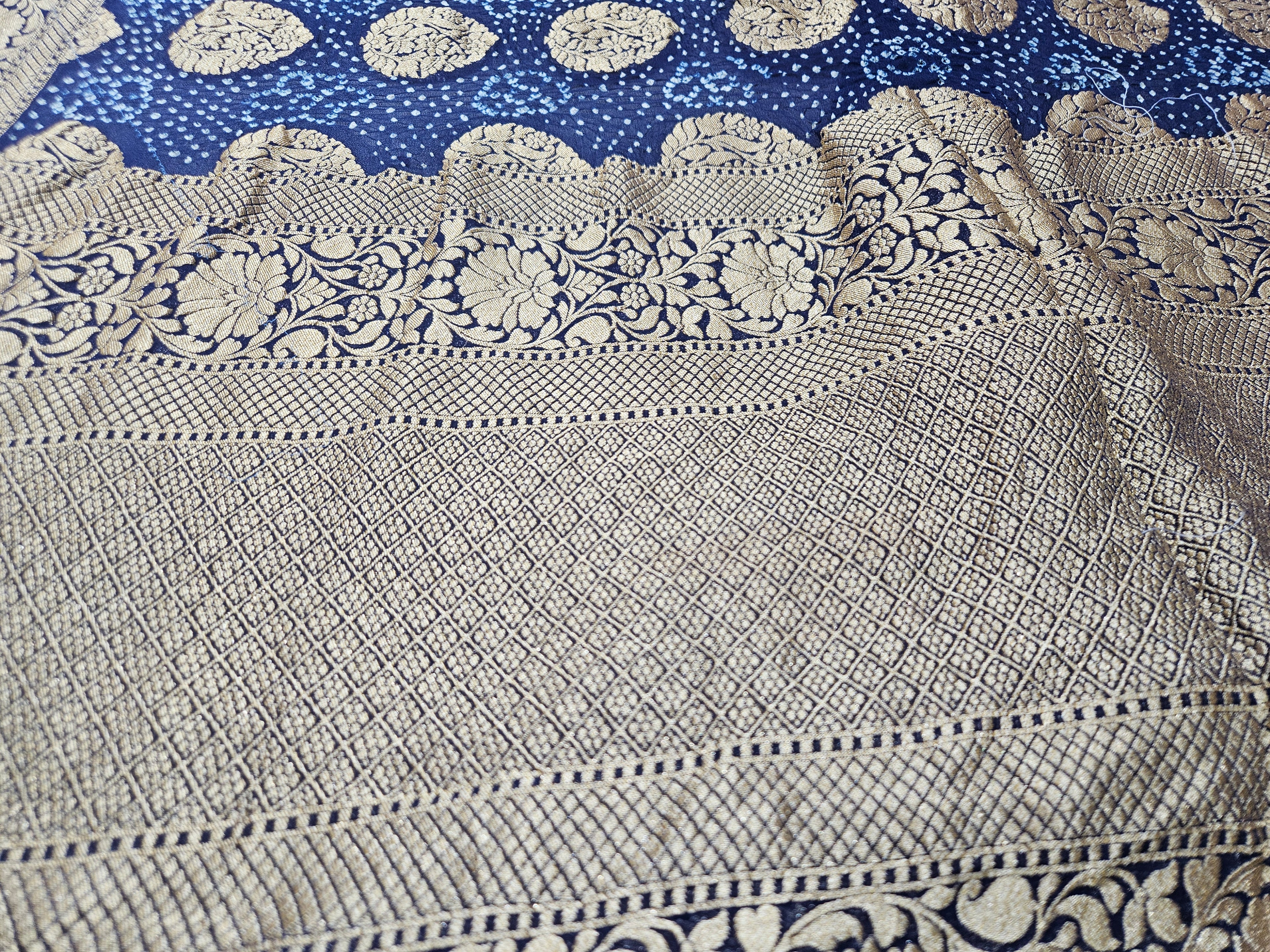 Banarasi Blue Bandhej Saree