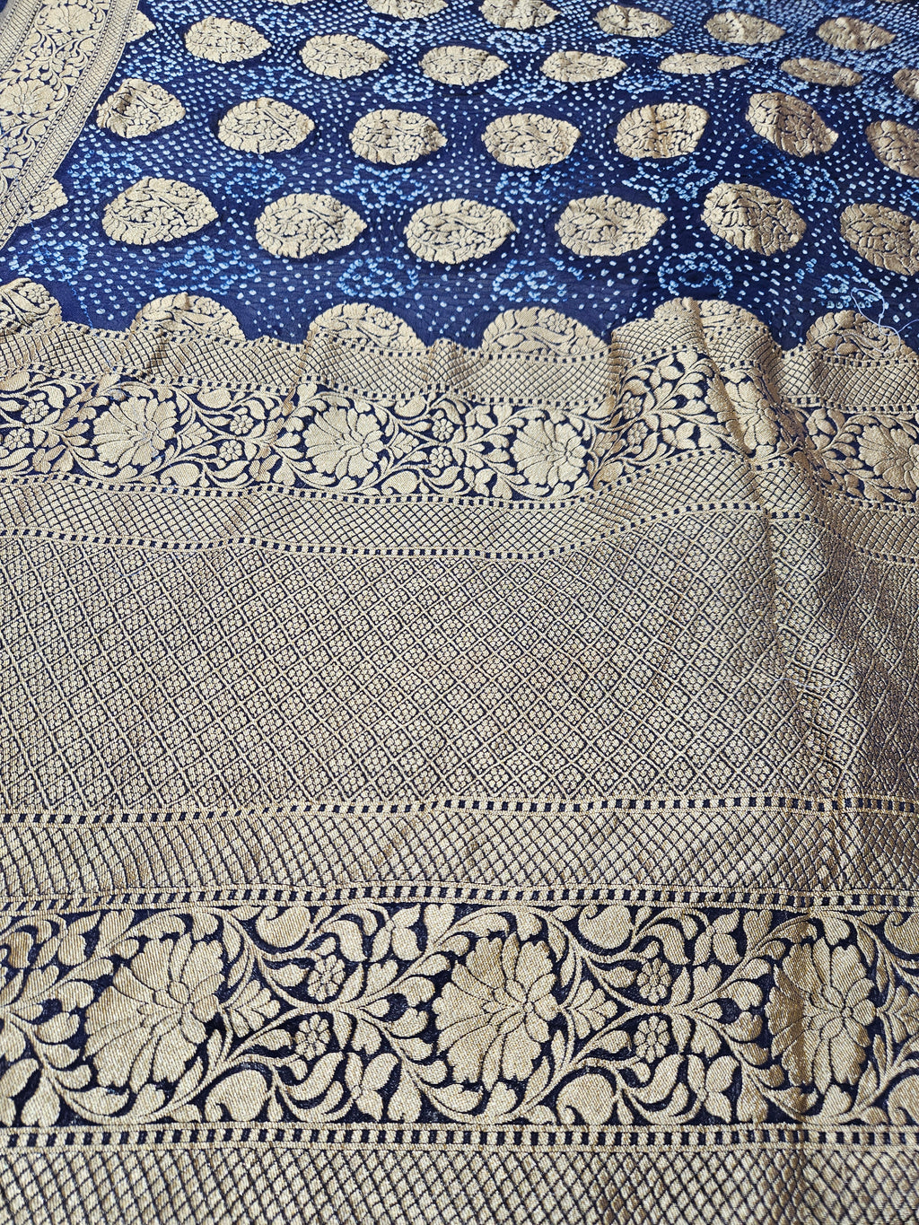 Banarasi Blue Bandhej Saree