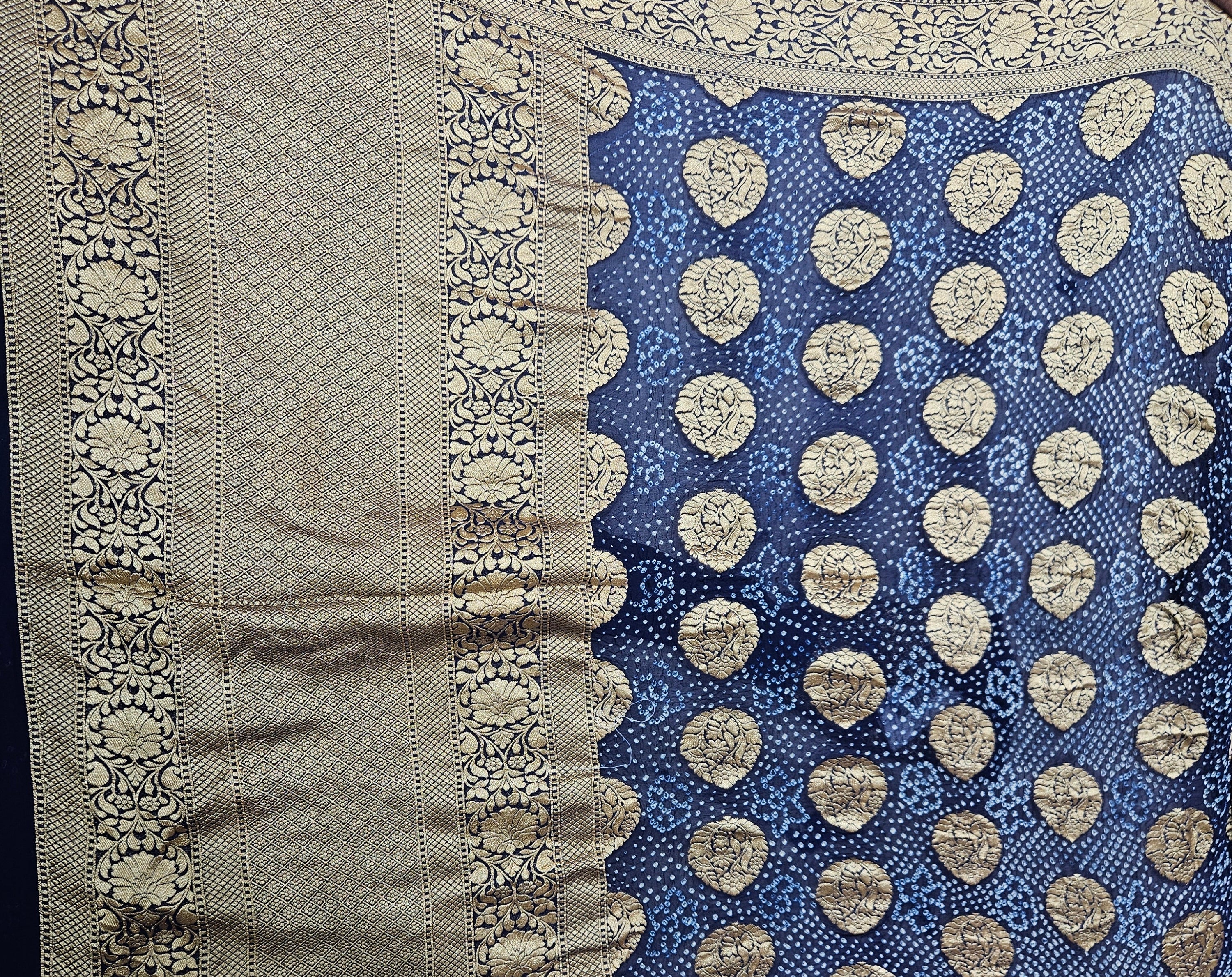 Banarasi Blue Bandhej Saree