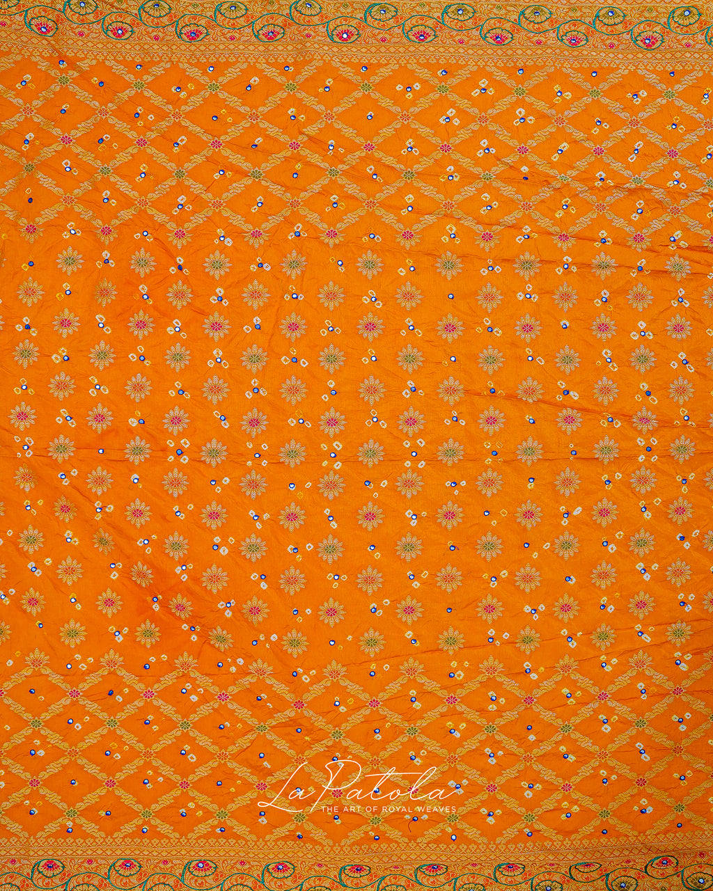 Saffron Floral Buti Bandhej Saree