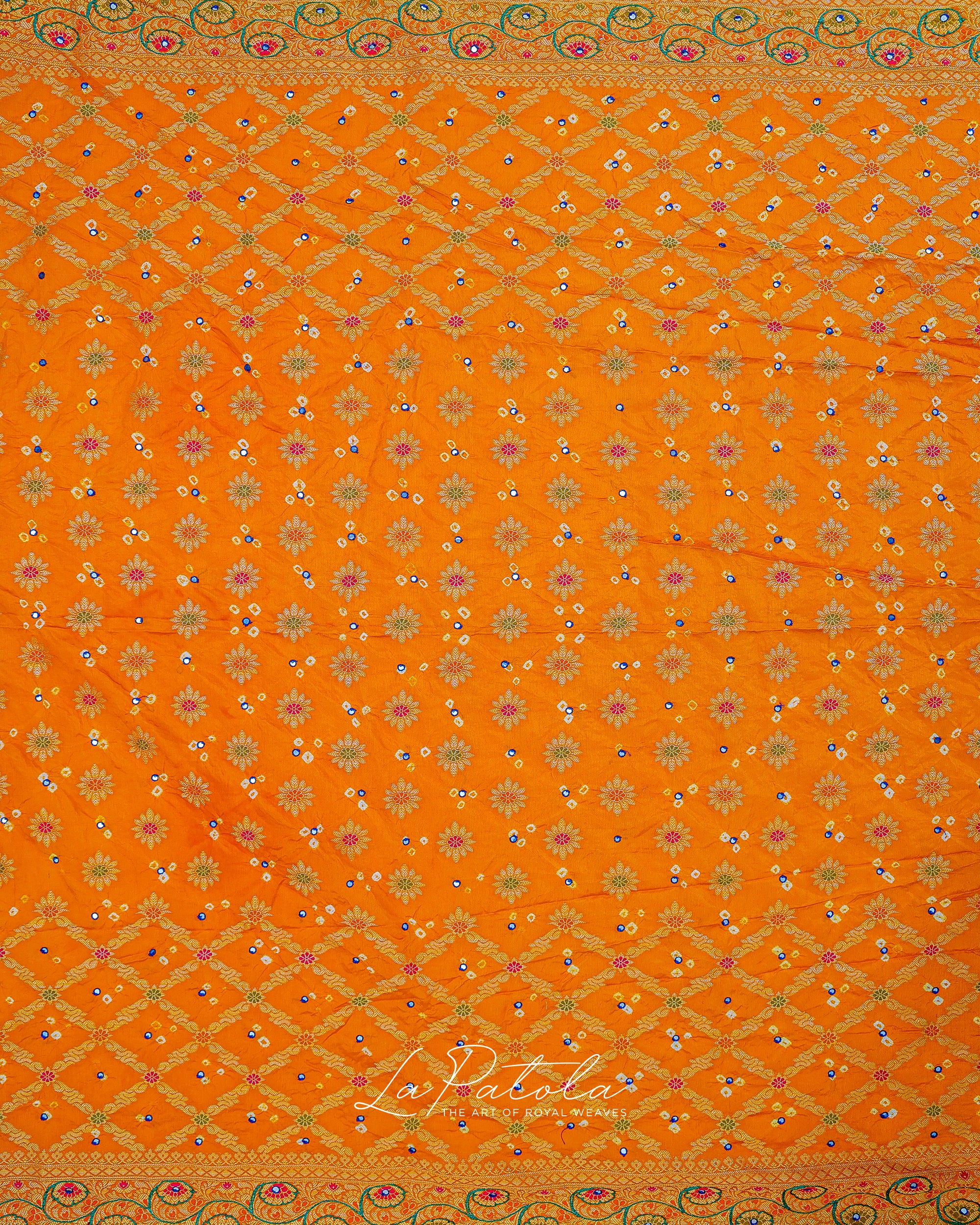 Saffron Floral Buti Bandhej Saree