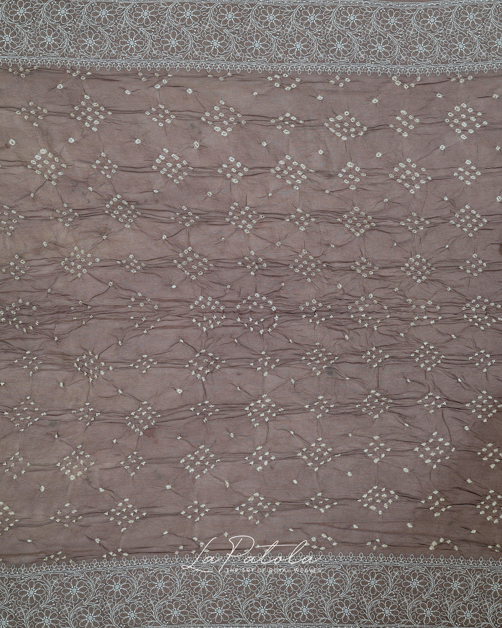 Taupe Micro Dot Bandhej Saree