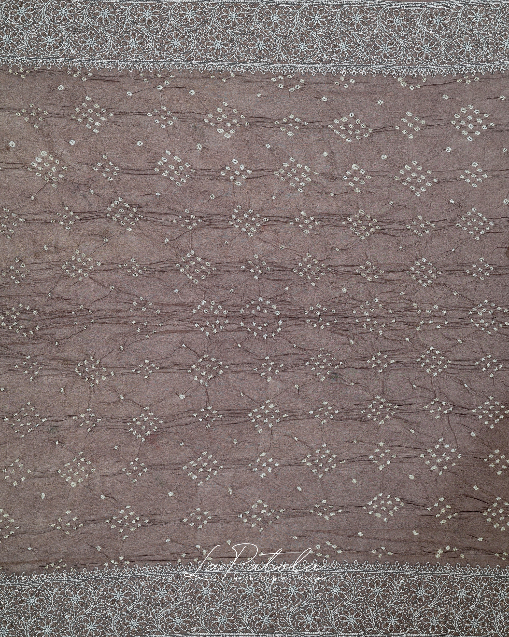 Taupe Micro Dot Bandhej Saree