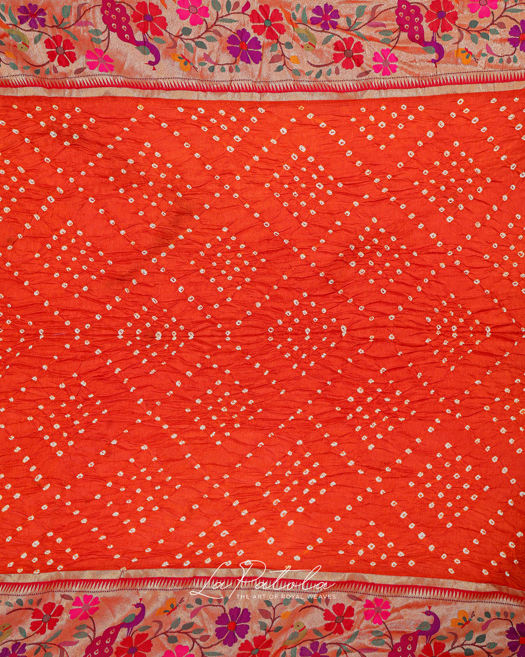 Orange Floral Pallu Bandhej Saree