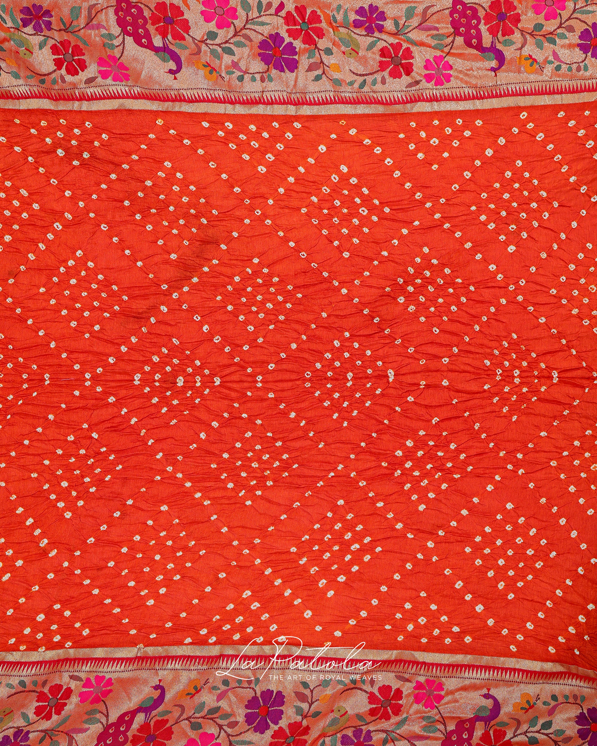 Orange Floral Pallu Bandhej Saree