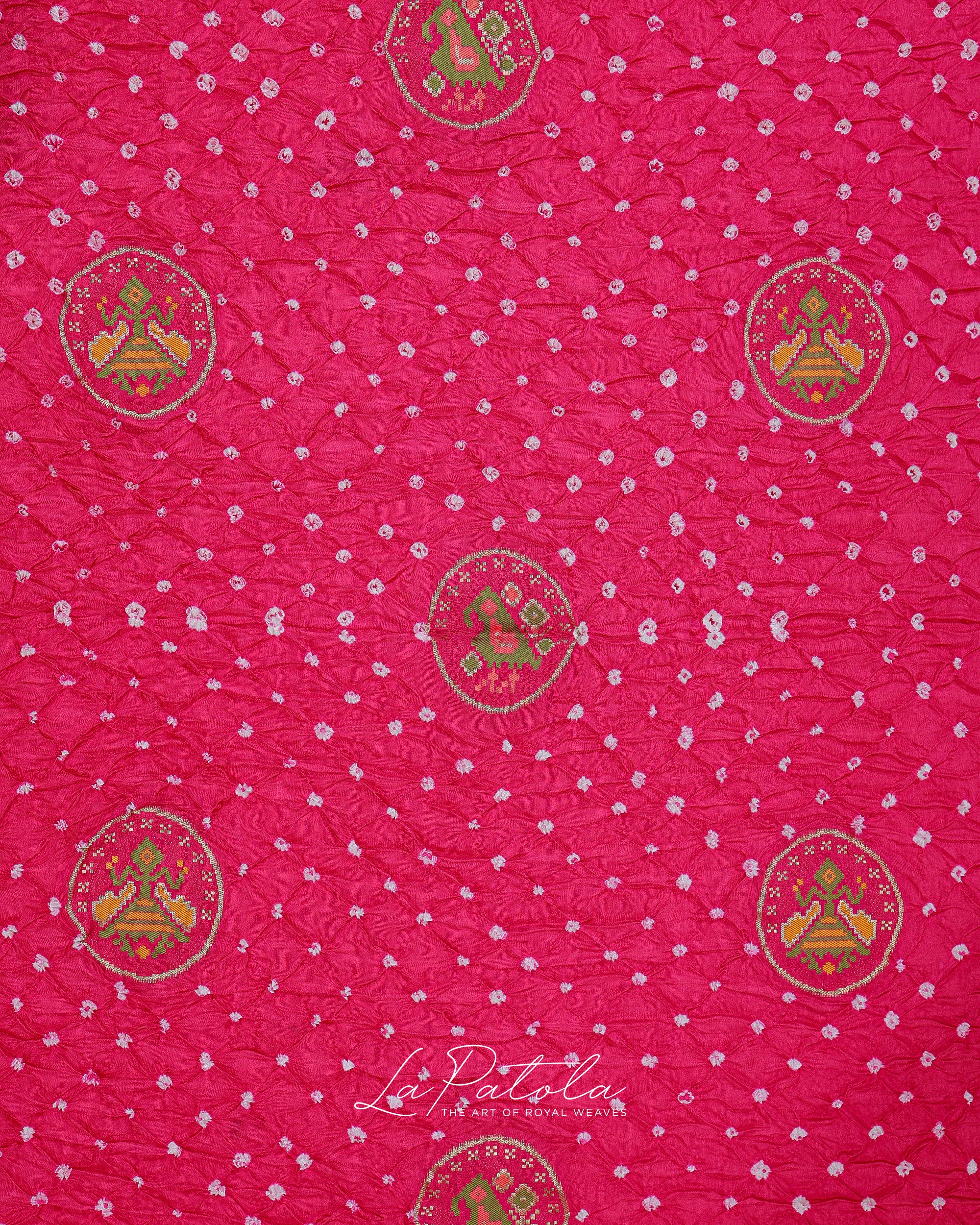 Hot Pink Coin Motif Bandhej Saree