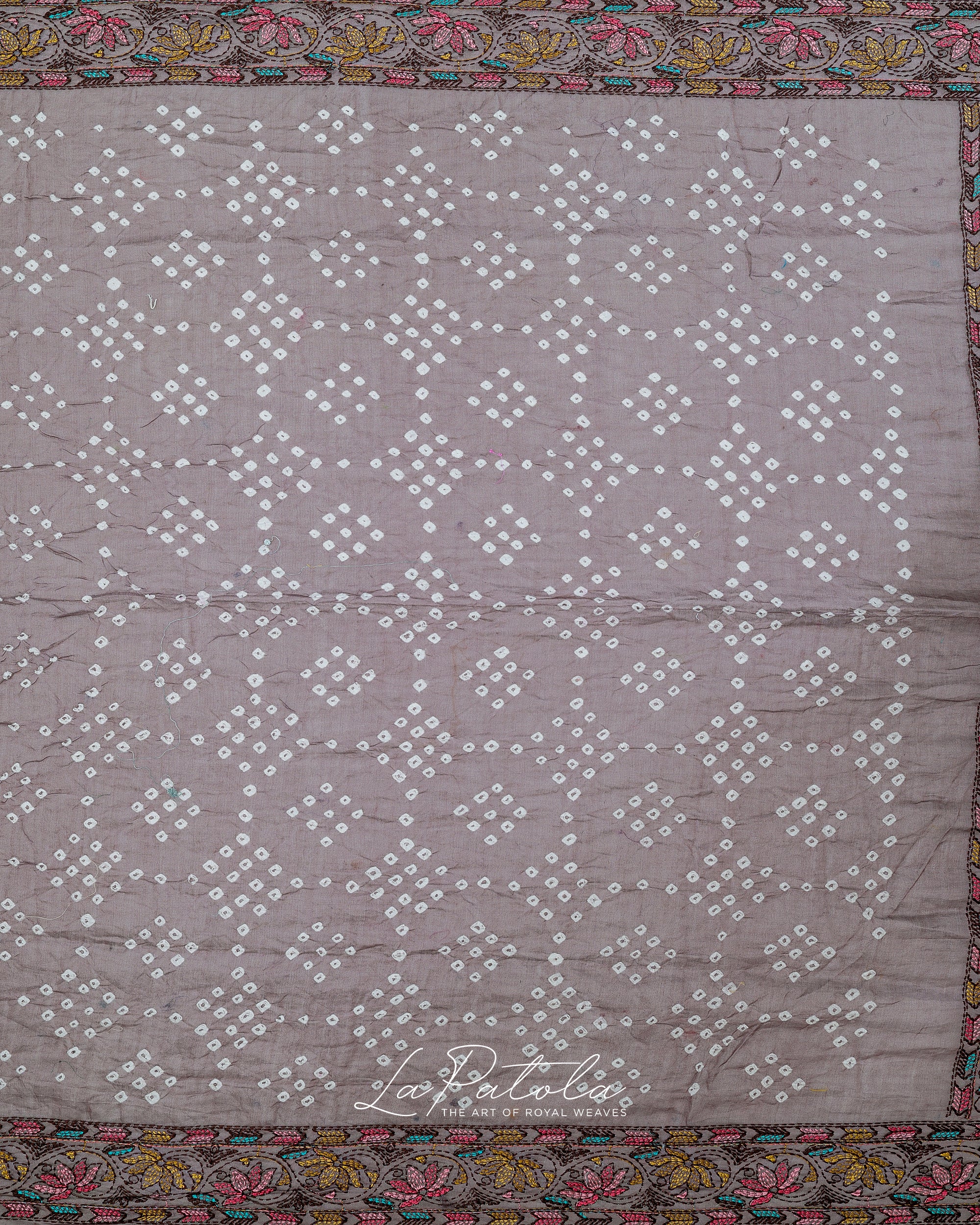 Pearl Grey Printed Pallu Bandhej Saree