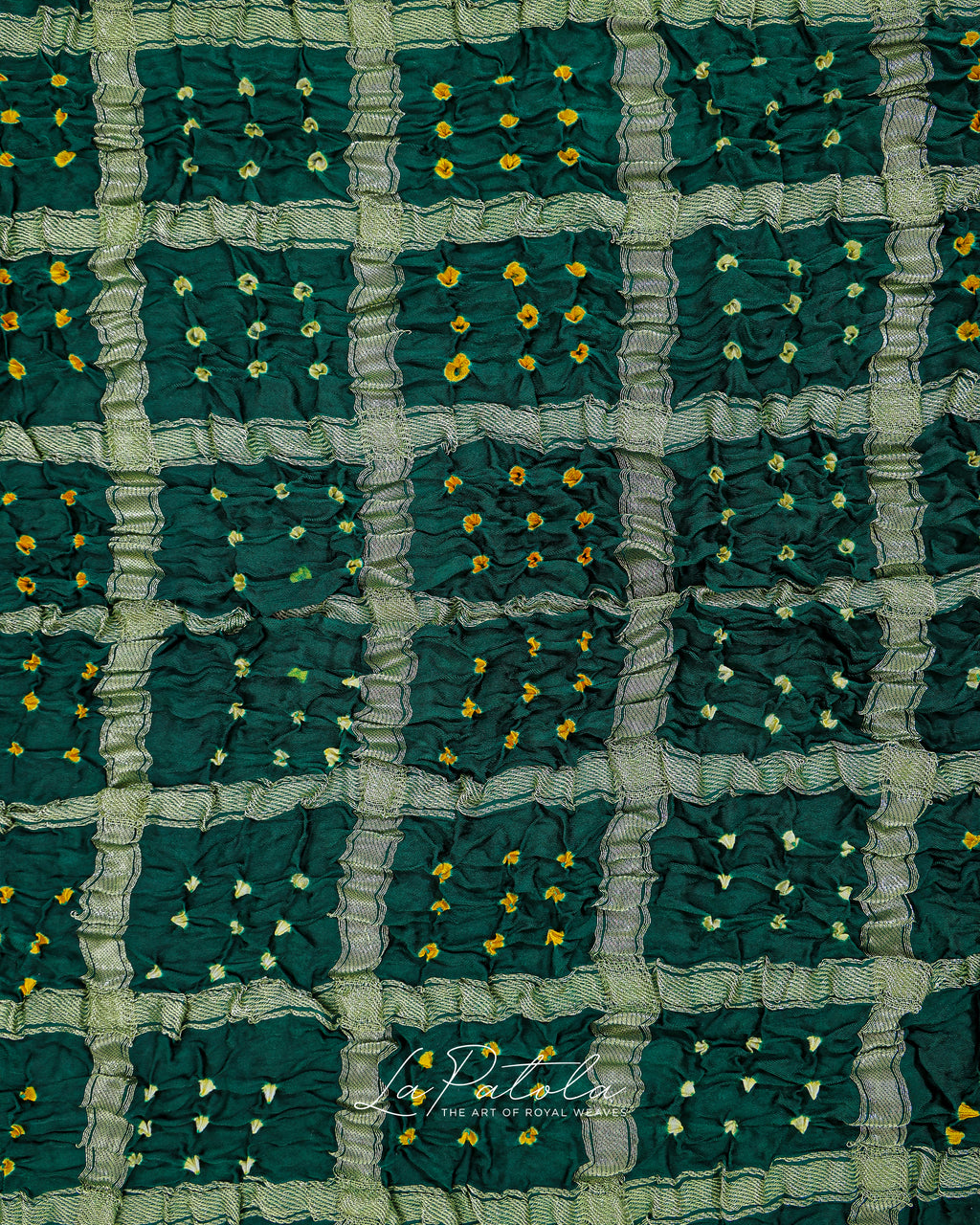 Bottle Green Crinkle Check Bandhej Saree