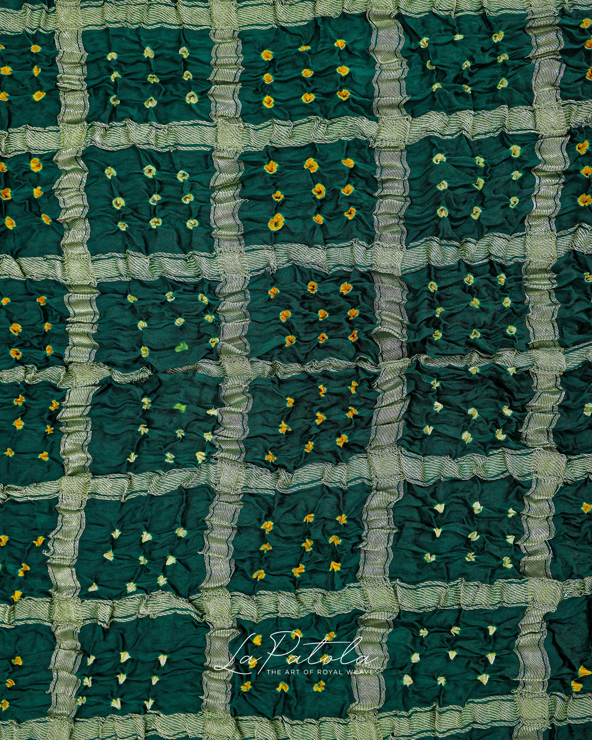 Bottle Green Crinkle Check Bandhej Saree