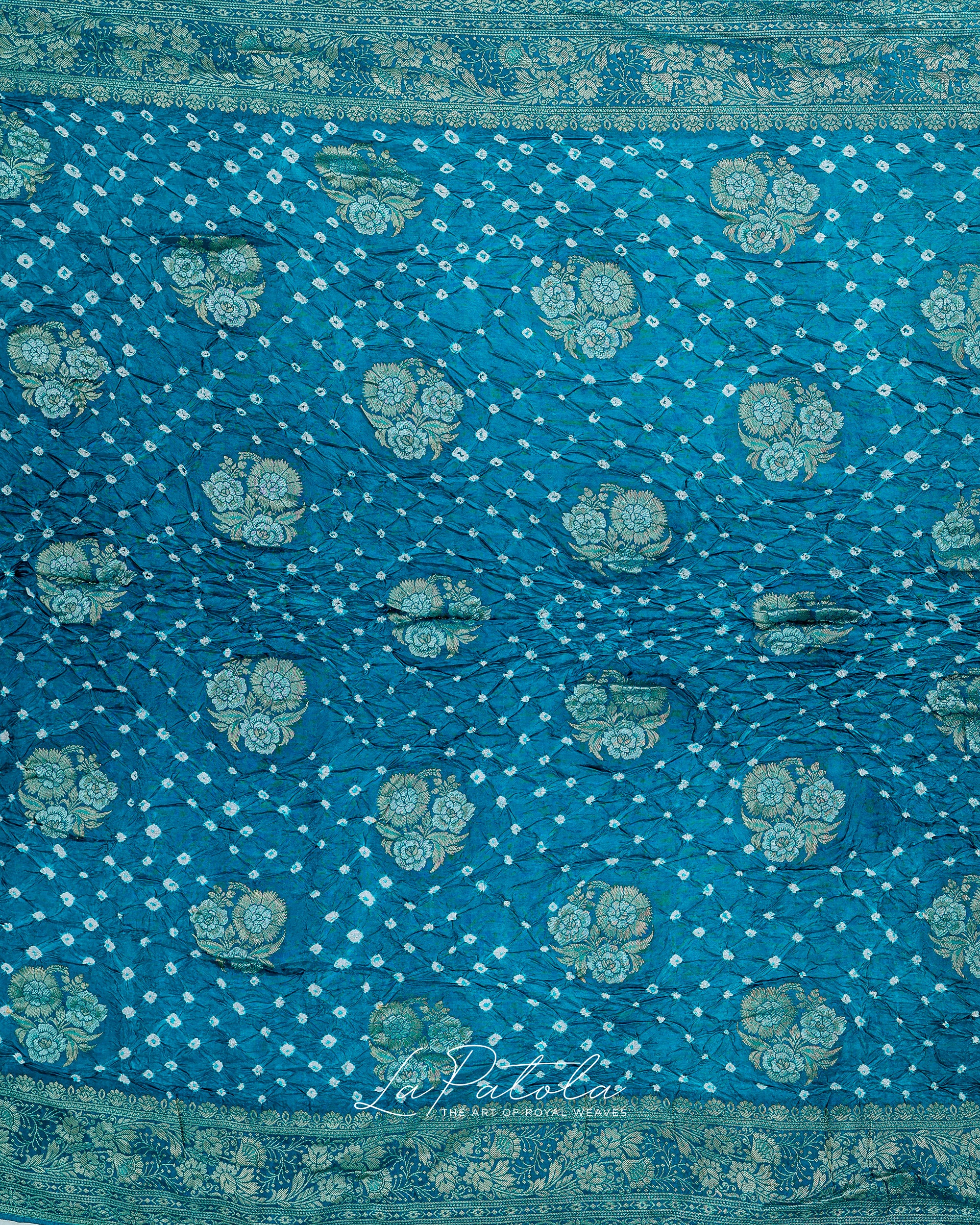 Aqua Floral Bandhej Saree
