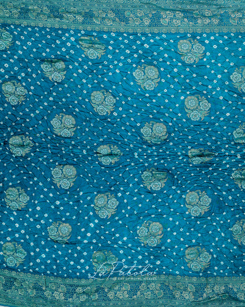 Aqua Floral Bandhej Saree
