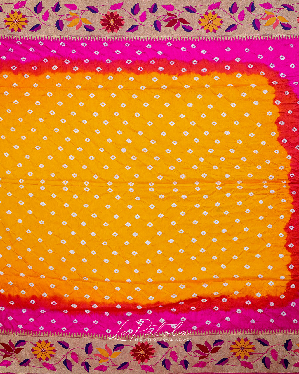 Yellow Pink Floral Pallu Bandhej Saree