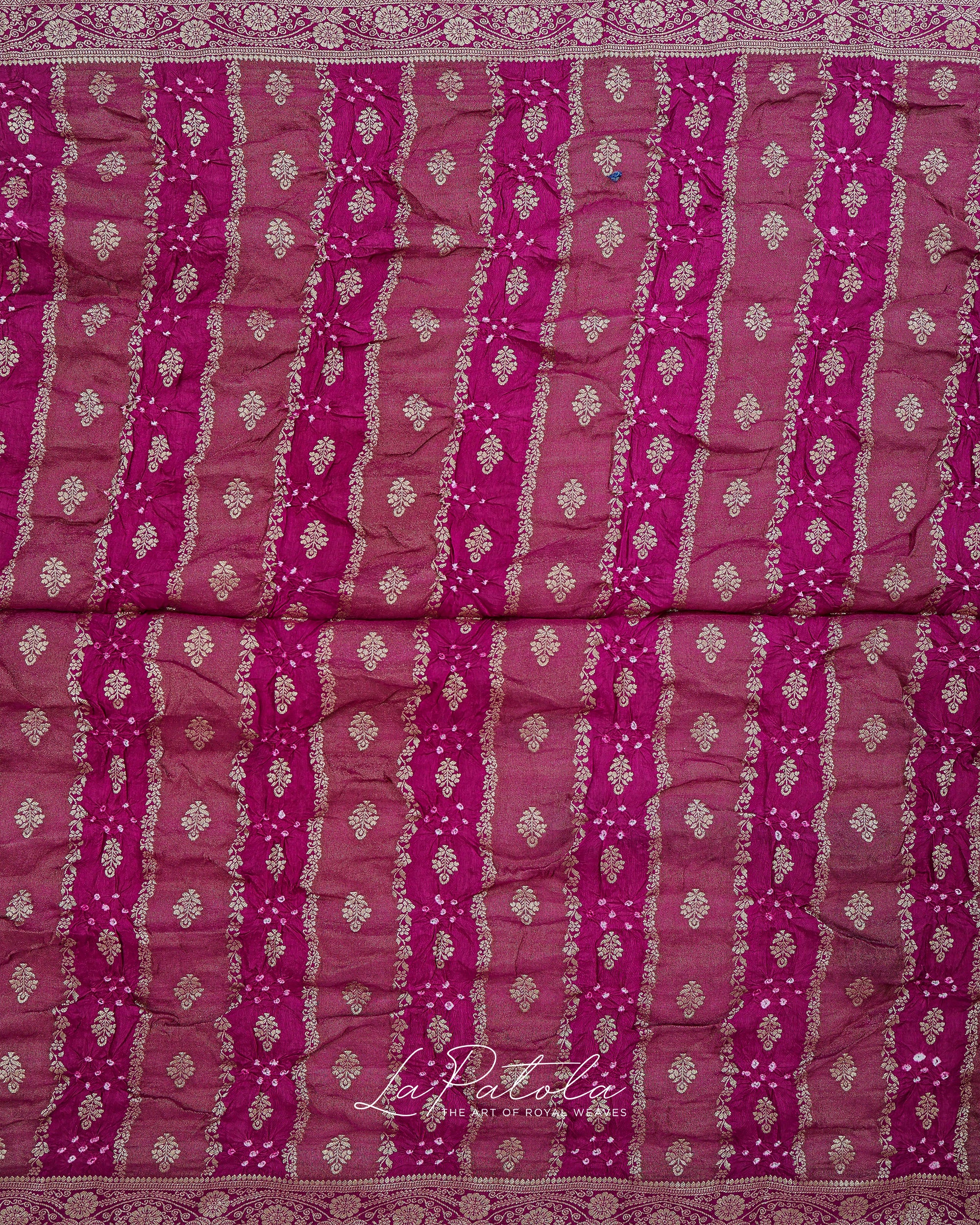 Magenta Zari Stripe Bandhej Saree
