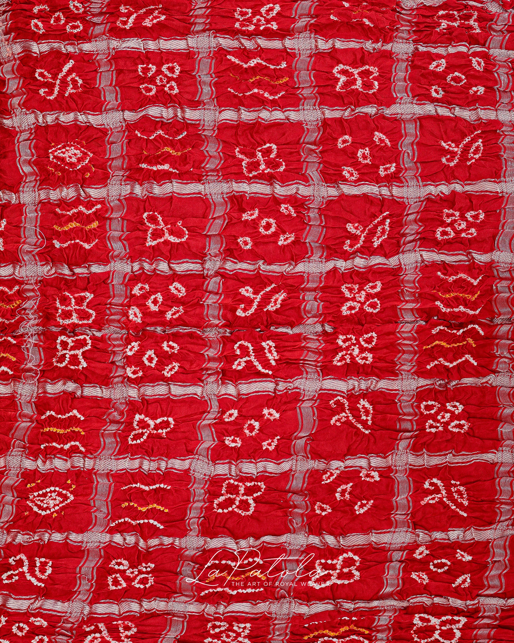Red Leheriya Floral Bandhej Saree