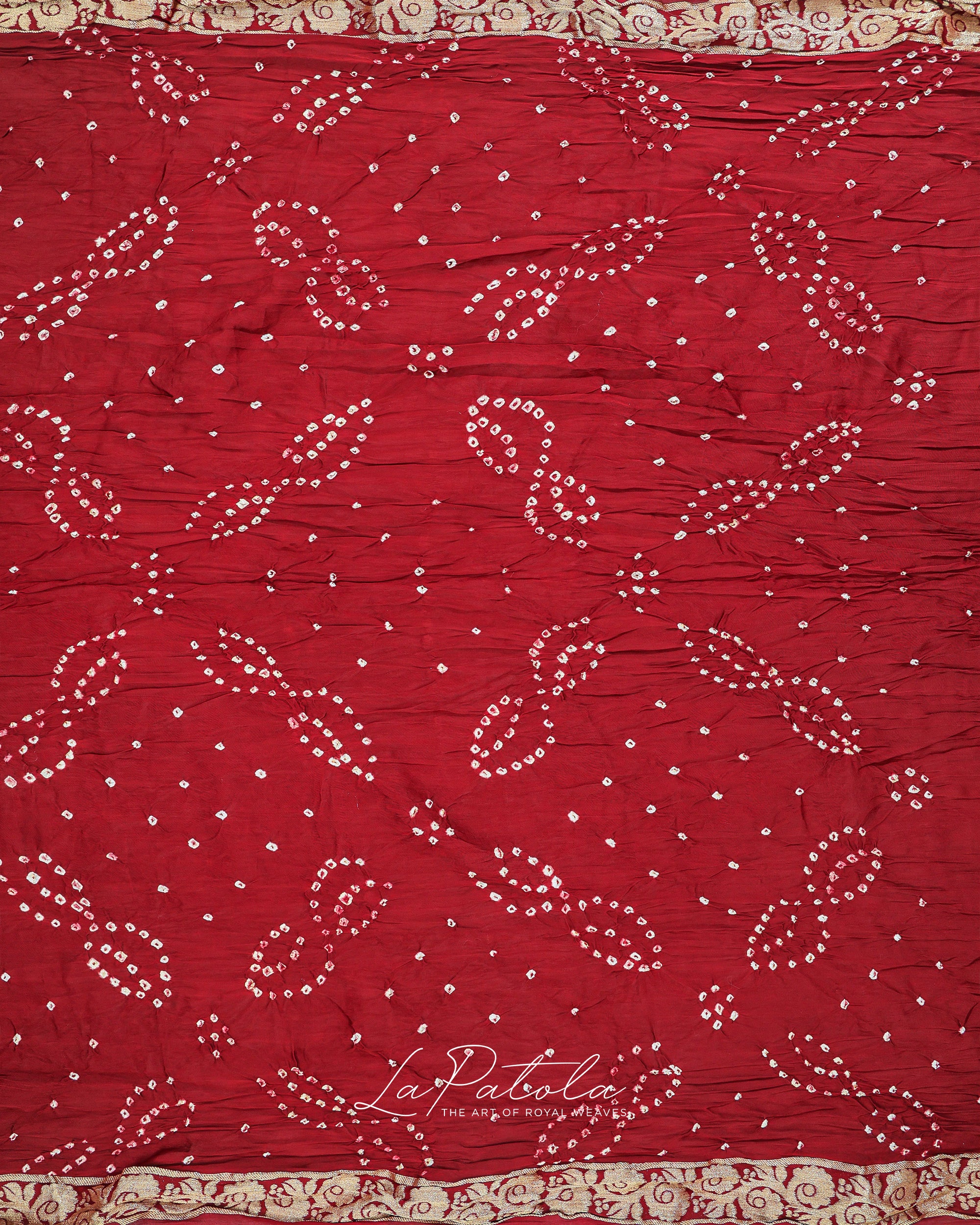 Red Corner Motif Bandhej Saree