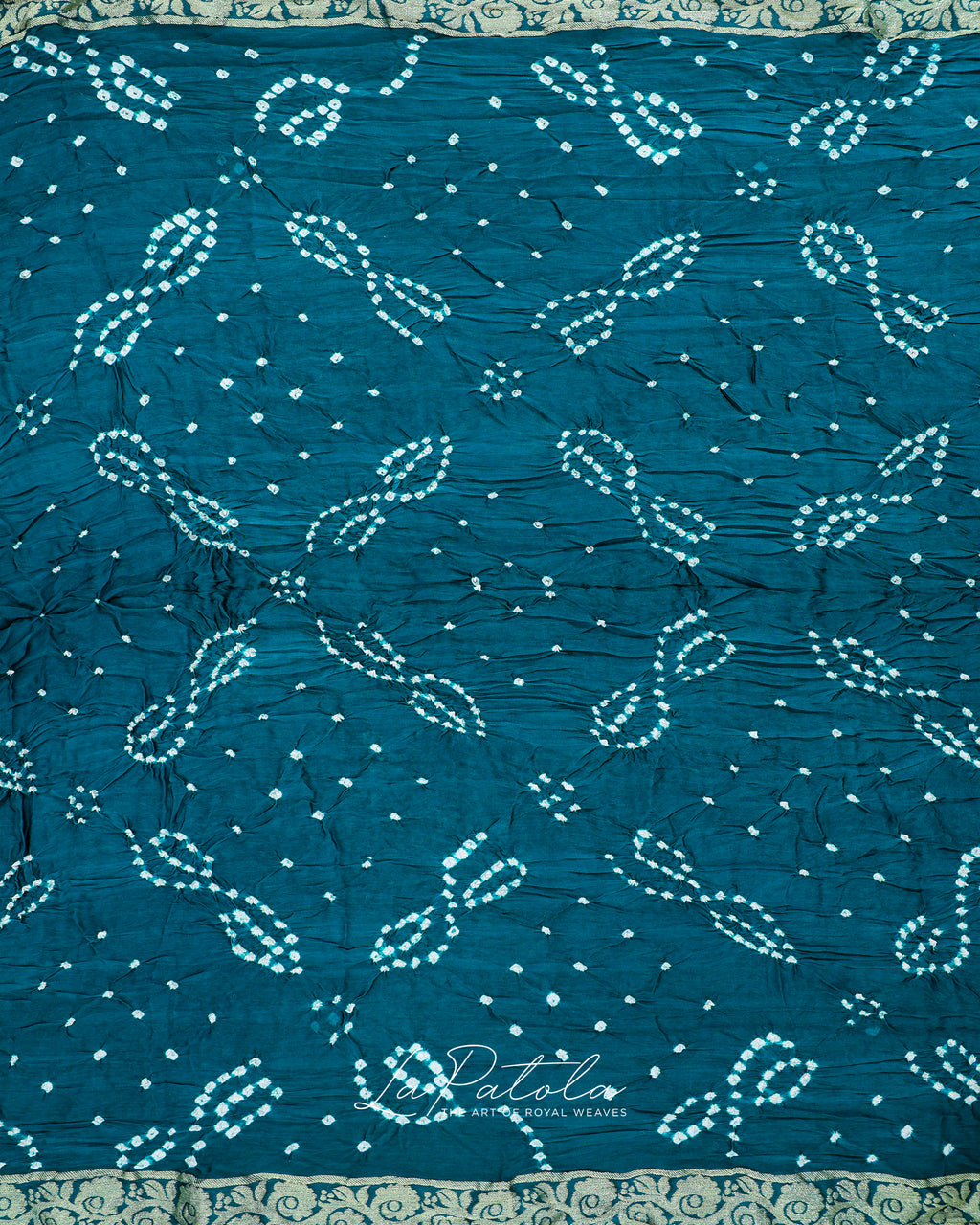 Teal Paisley Dot Bandhej Saree