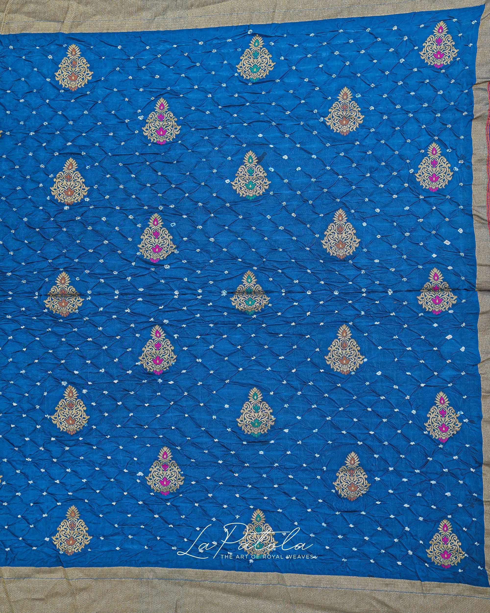 Royal Blue Floral Pallu Bandhej Saree