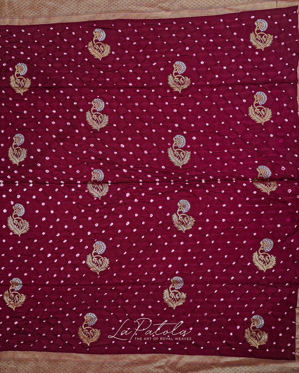 Wine Paisley Pallu Bandhej Saree