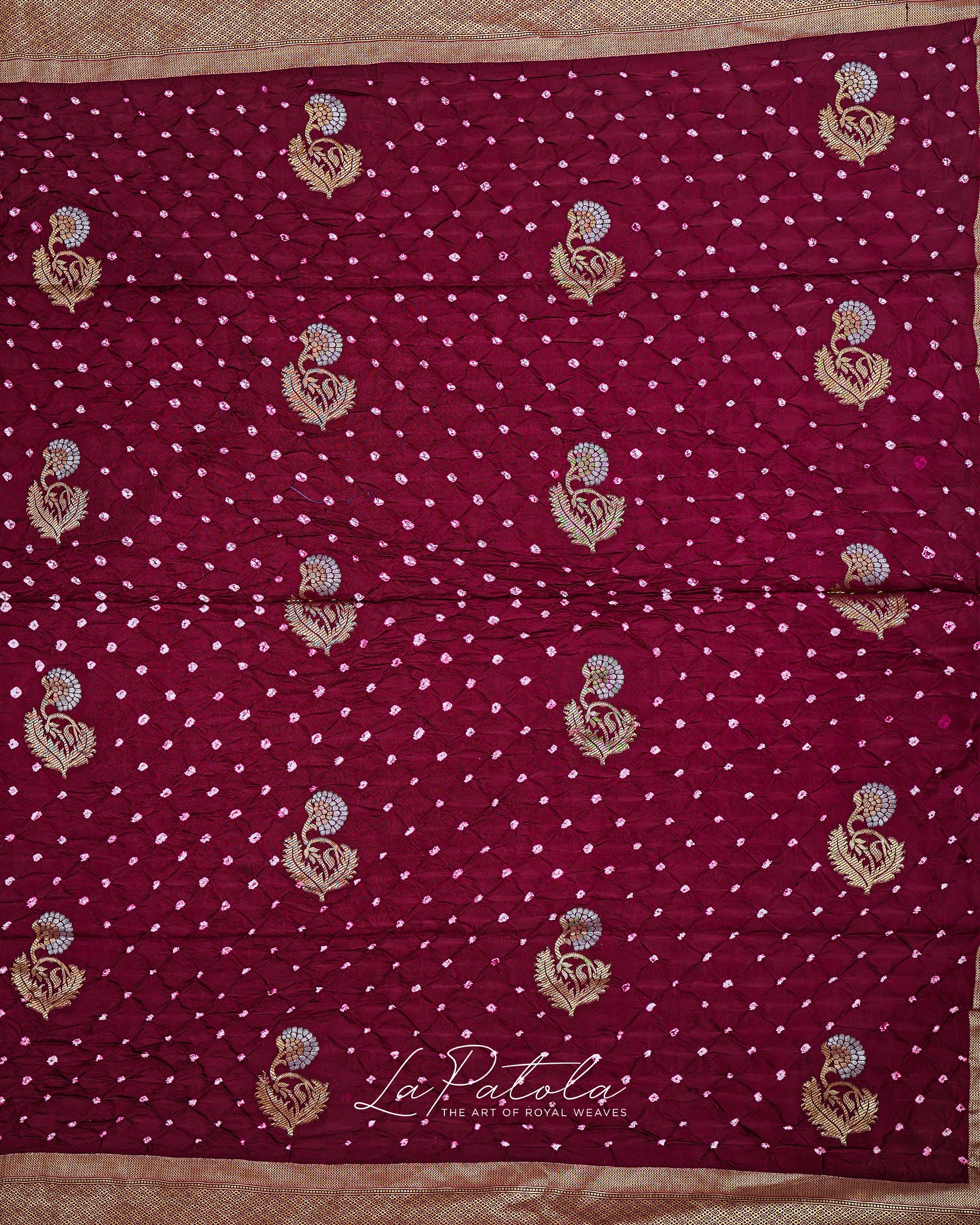 Wine Paisley Pallu Bandhej Saree