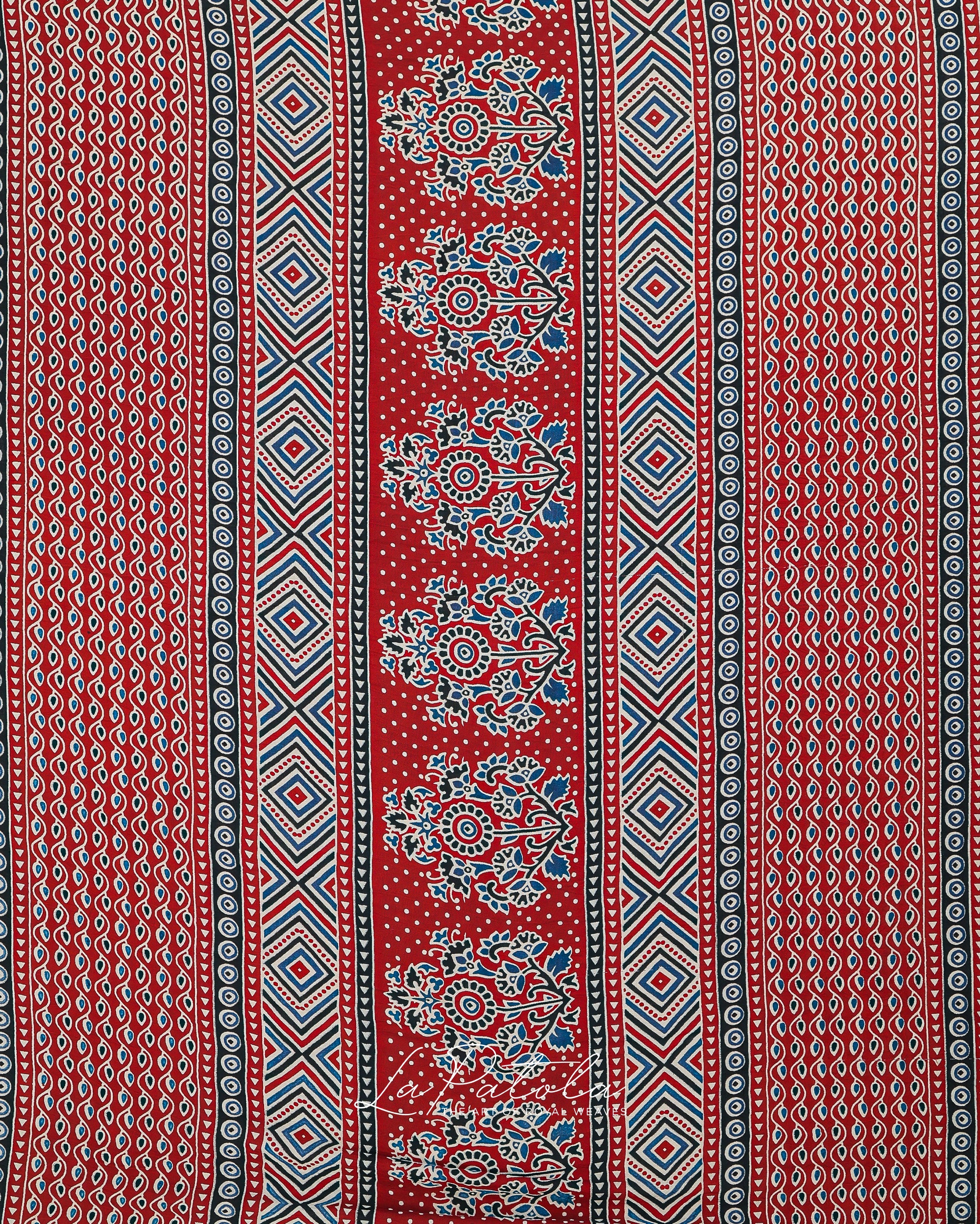 Brick Red Ajrakh Panel Bandhej Saree