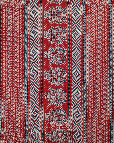 Brick Red Ajrakh Panel Bandhej Saree