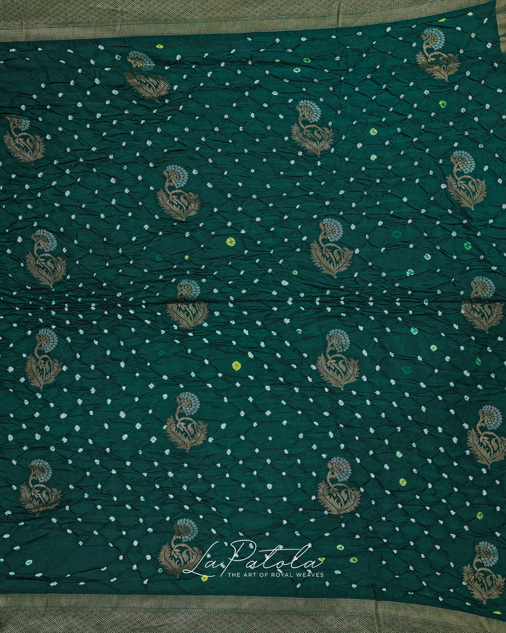 Bottle Green Paisley Pallu Bandhej Saree