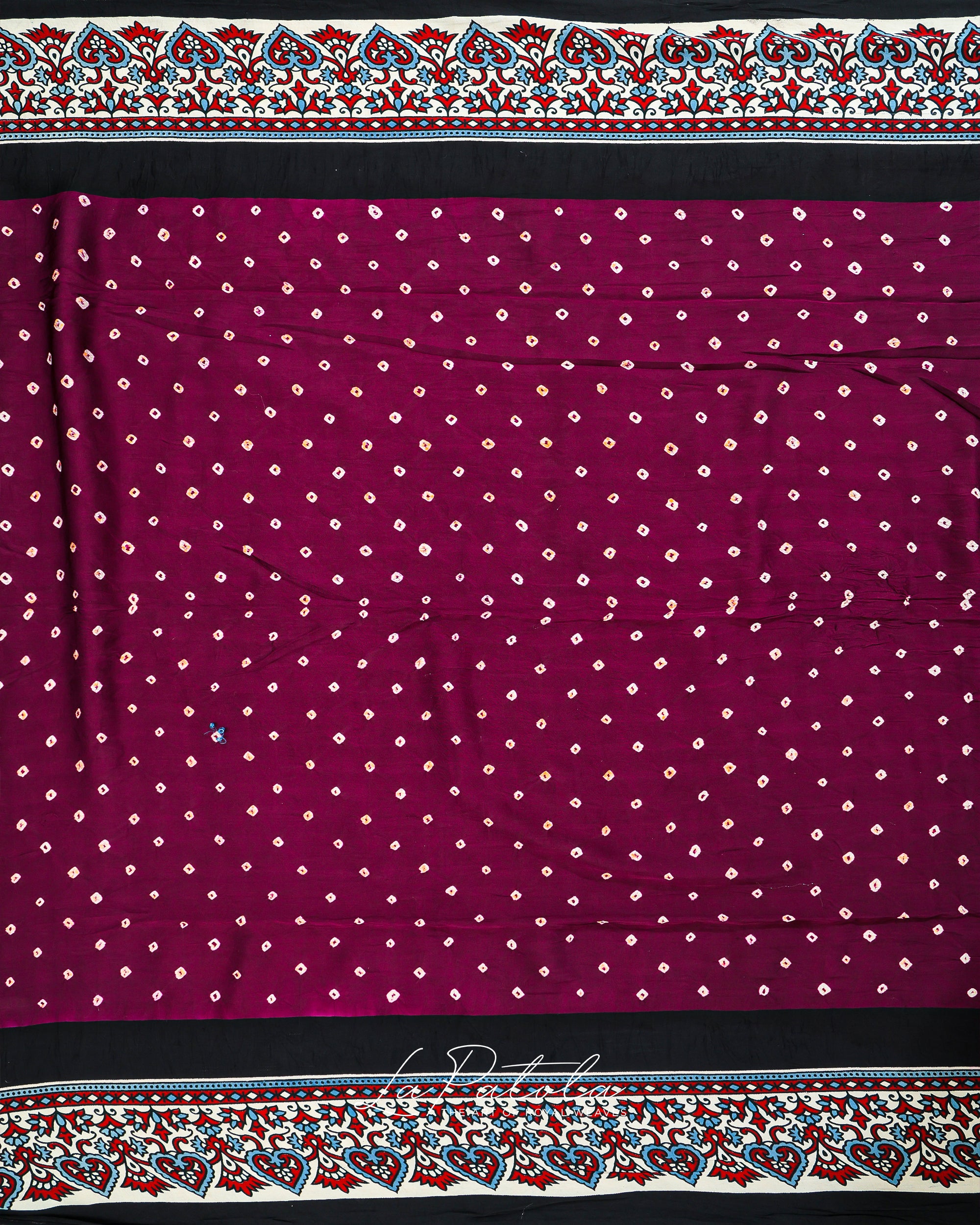 Red Ajrakh Border Bandhej Saree