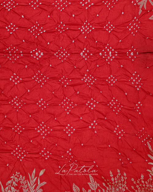 Crimson Floral Buti Bandhej Saree