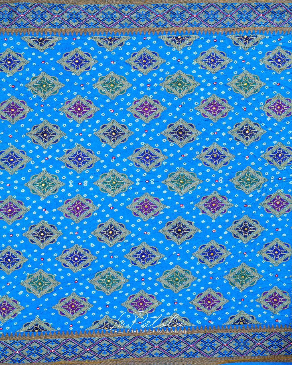 Sky Blue Geometric Bandhej Saree