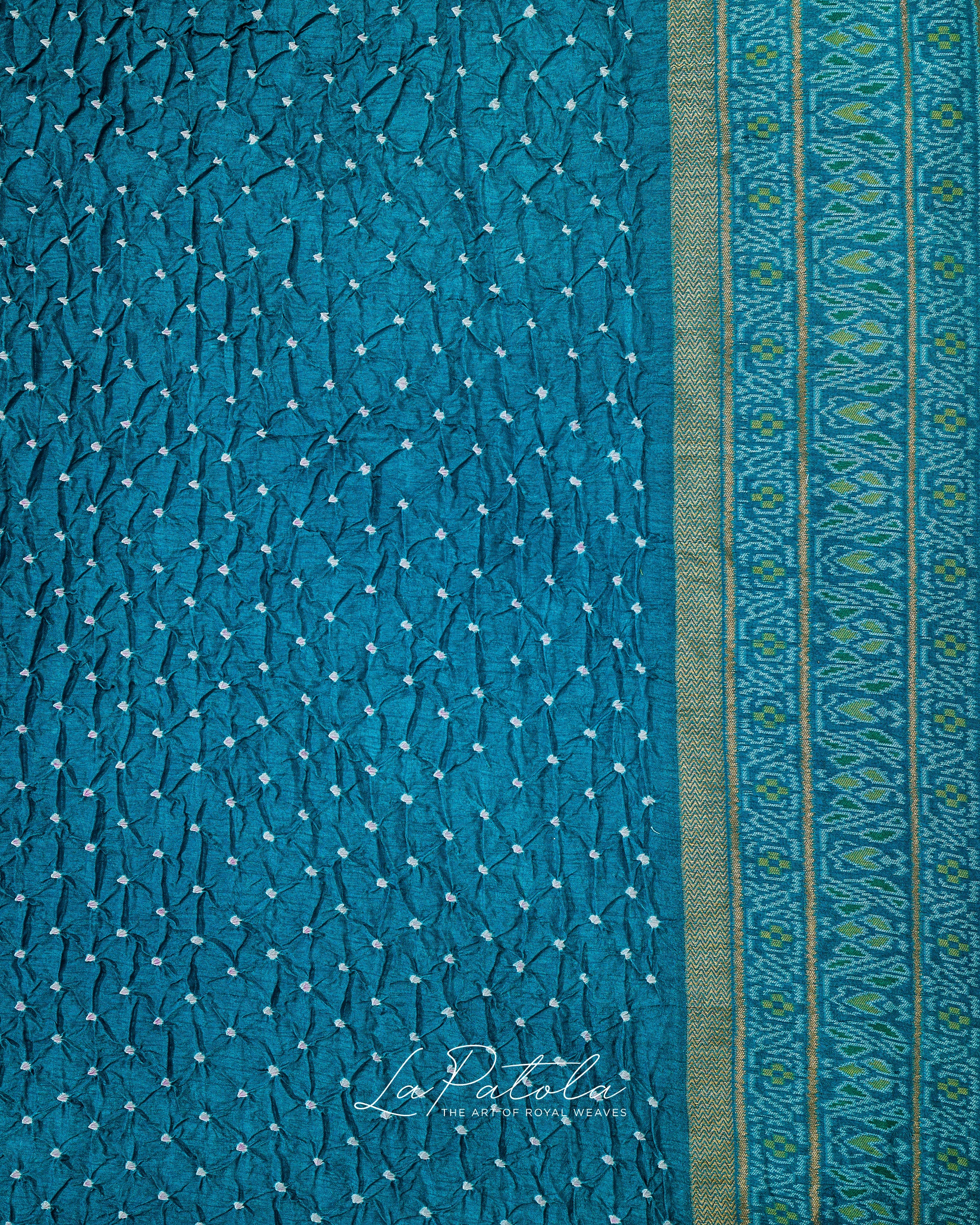 Teal Micro Dot Bandhej Saree