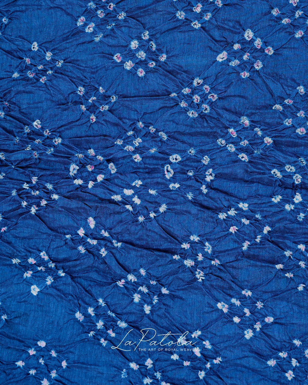 Royal Blue Diagonal Dot Bandhej Saree