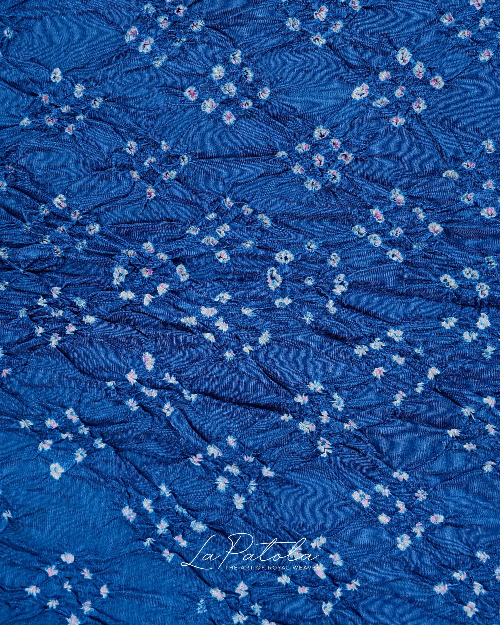 Royal Blue Diagonal Dot Bandhej Saree