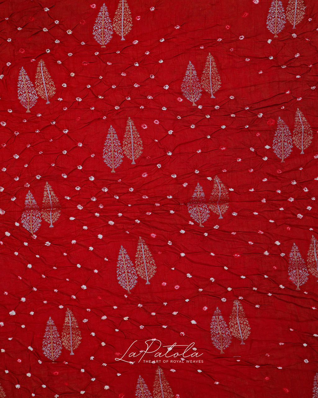 Red Zari Buti Bandhej Saree