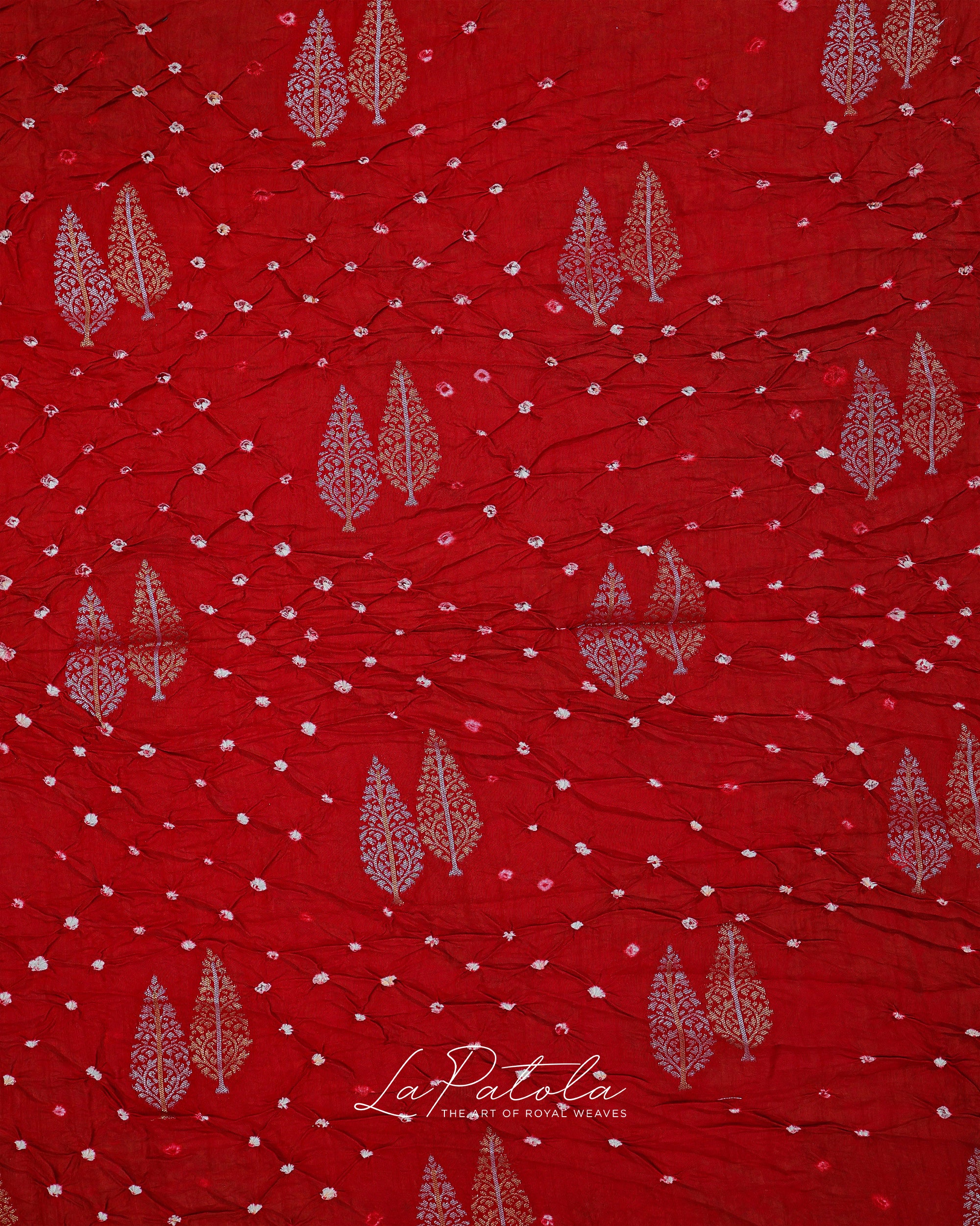 Red Zari Buti Bandhej Saree