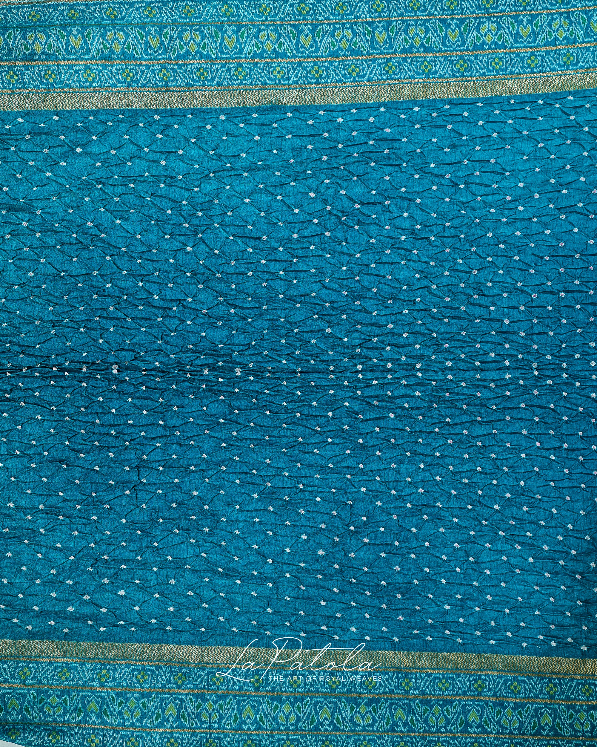 Teal Micro Dot Bandhej Saree