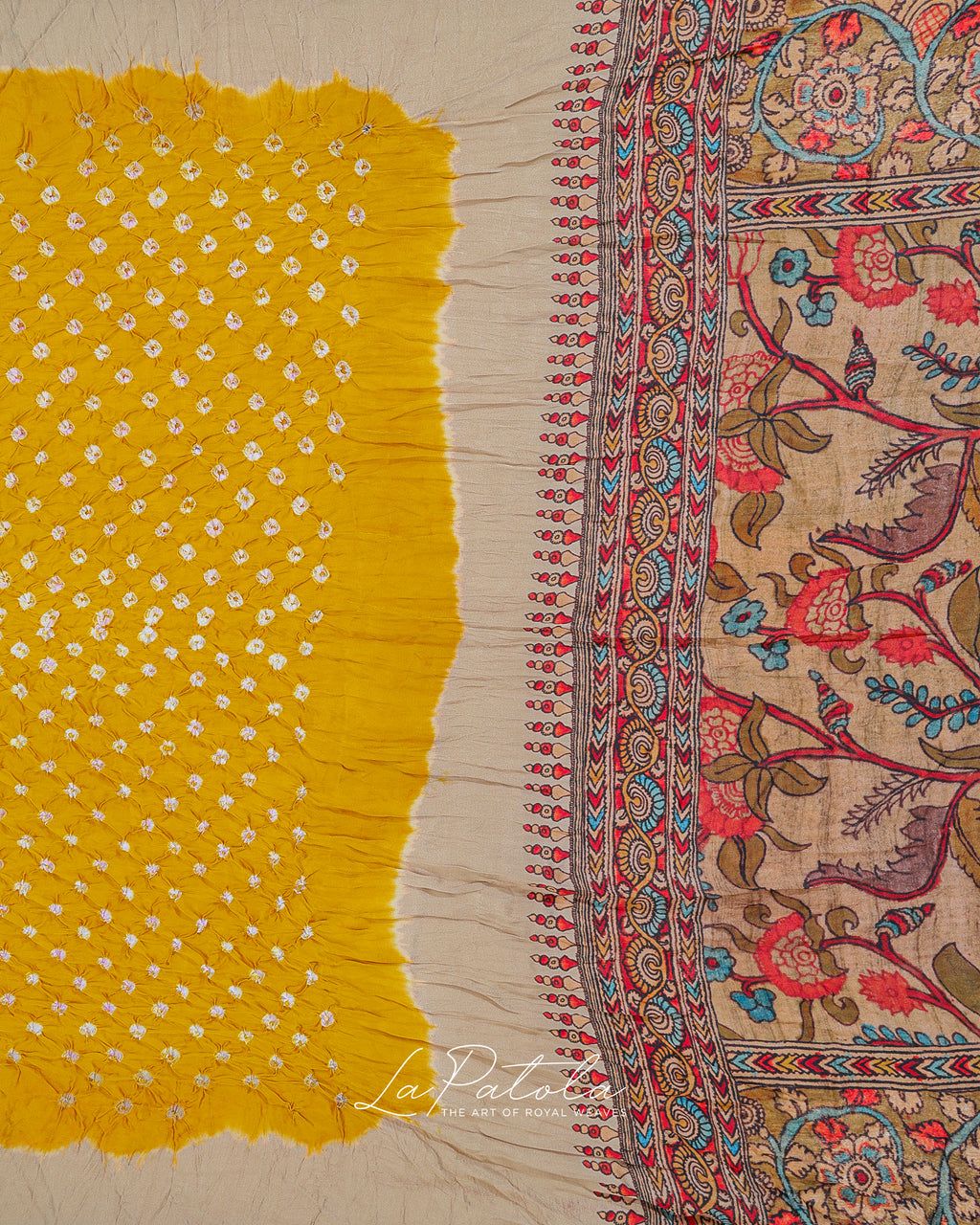 Mustard Printed Pallu Bandhej Saree