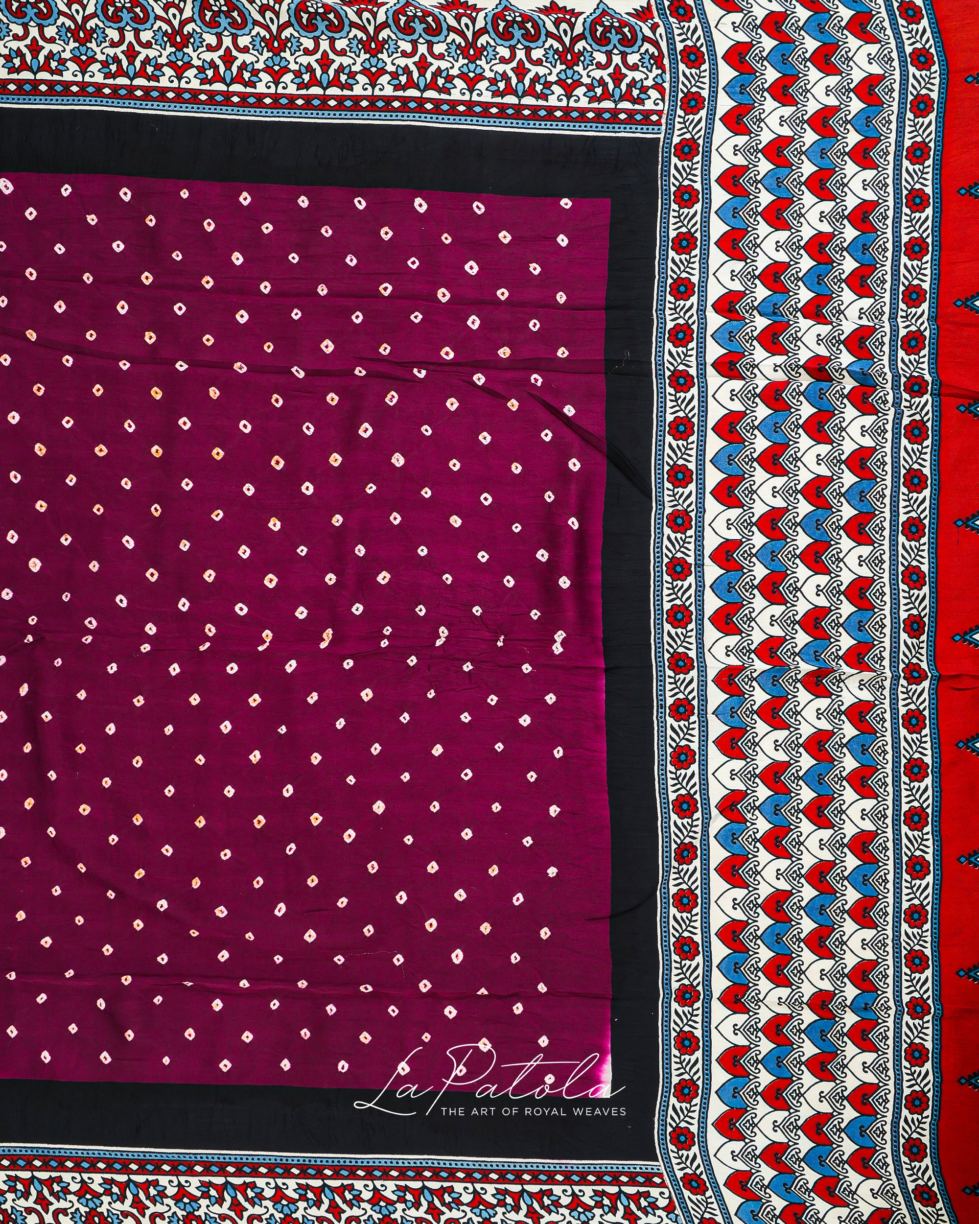 Red Ajrakh Border Bandhej Saree
