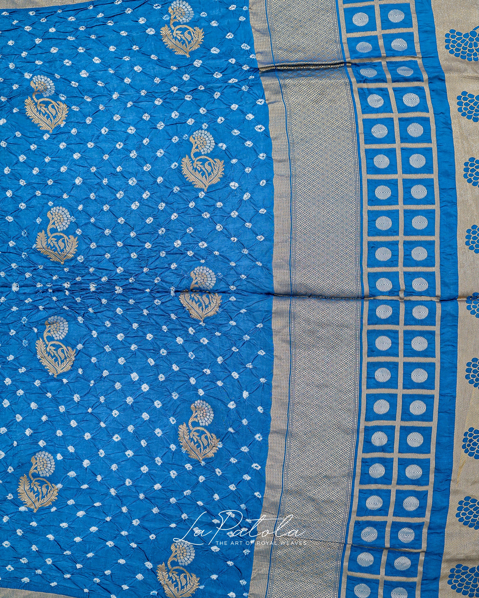 Sky Blue Paisley Pallu Bandhej Saree
