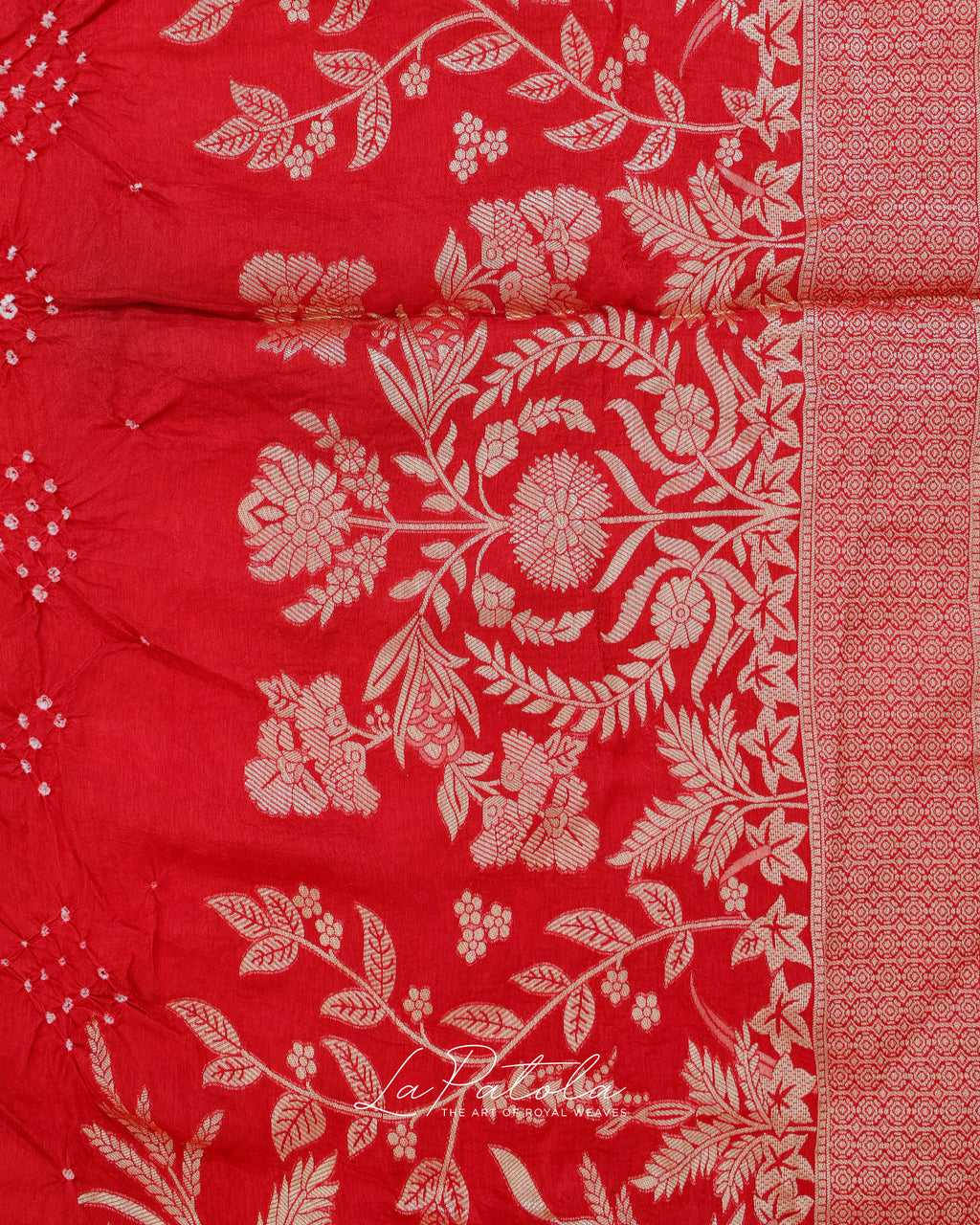 Crimson Floral Buti Bandhej Saree